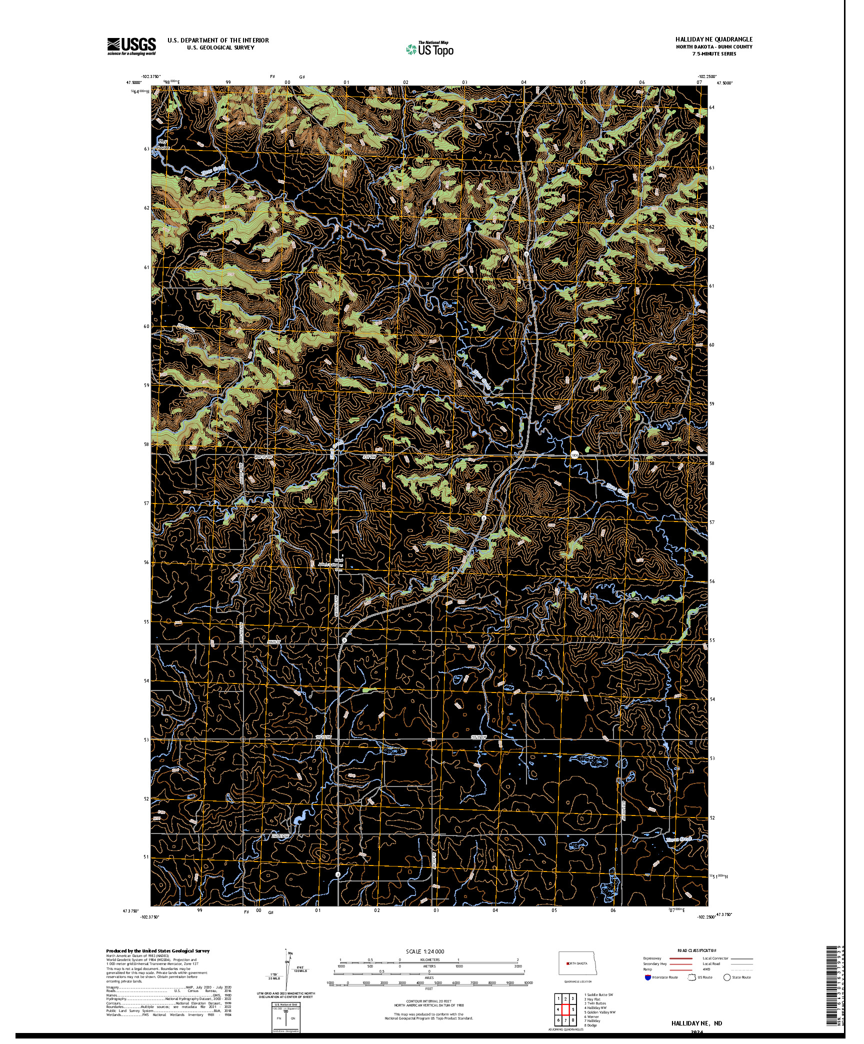 US TOPO 7.5-MINUTE MAP FOR HALLIDAY NE, ND