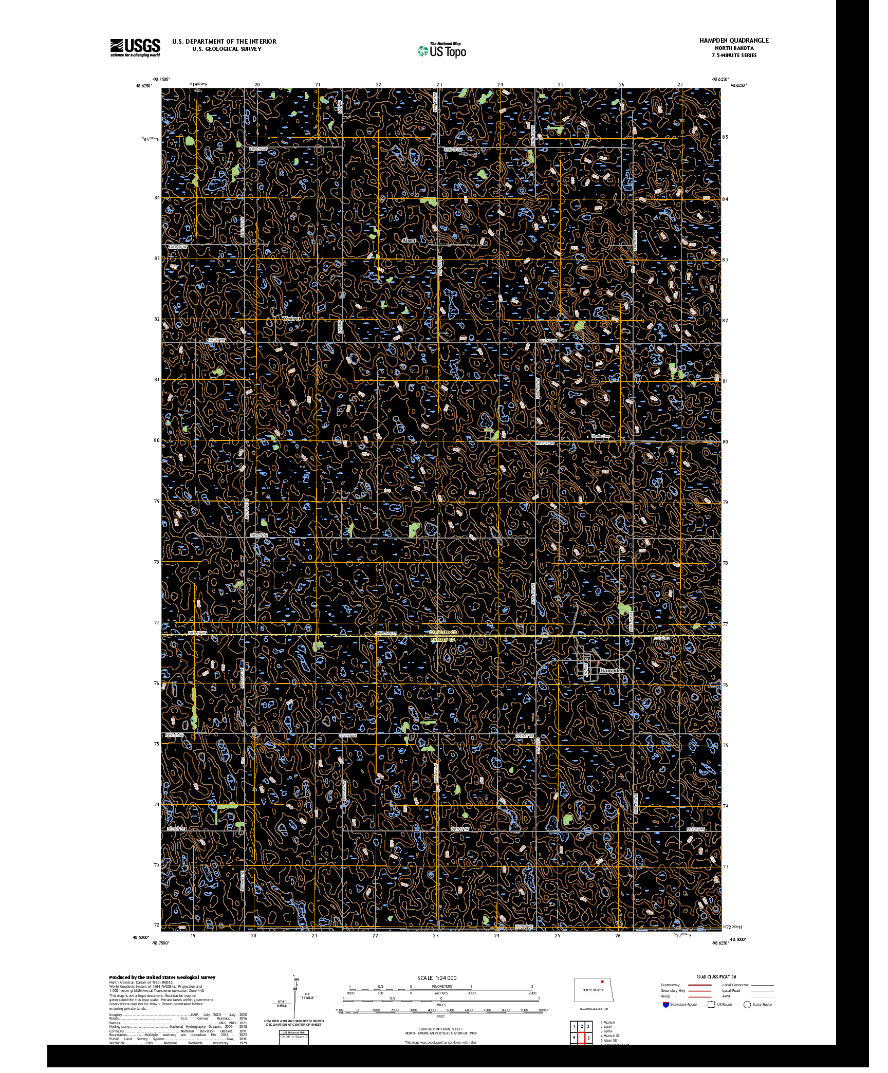 US TOPO 7.5-MINUTE MAP FOR HAMPDEN, ND
