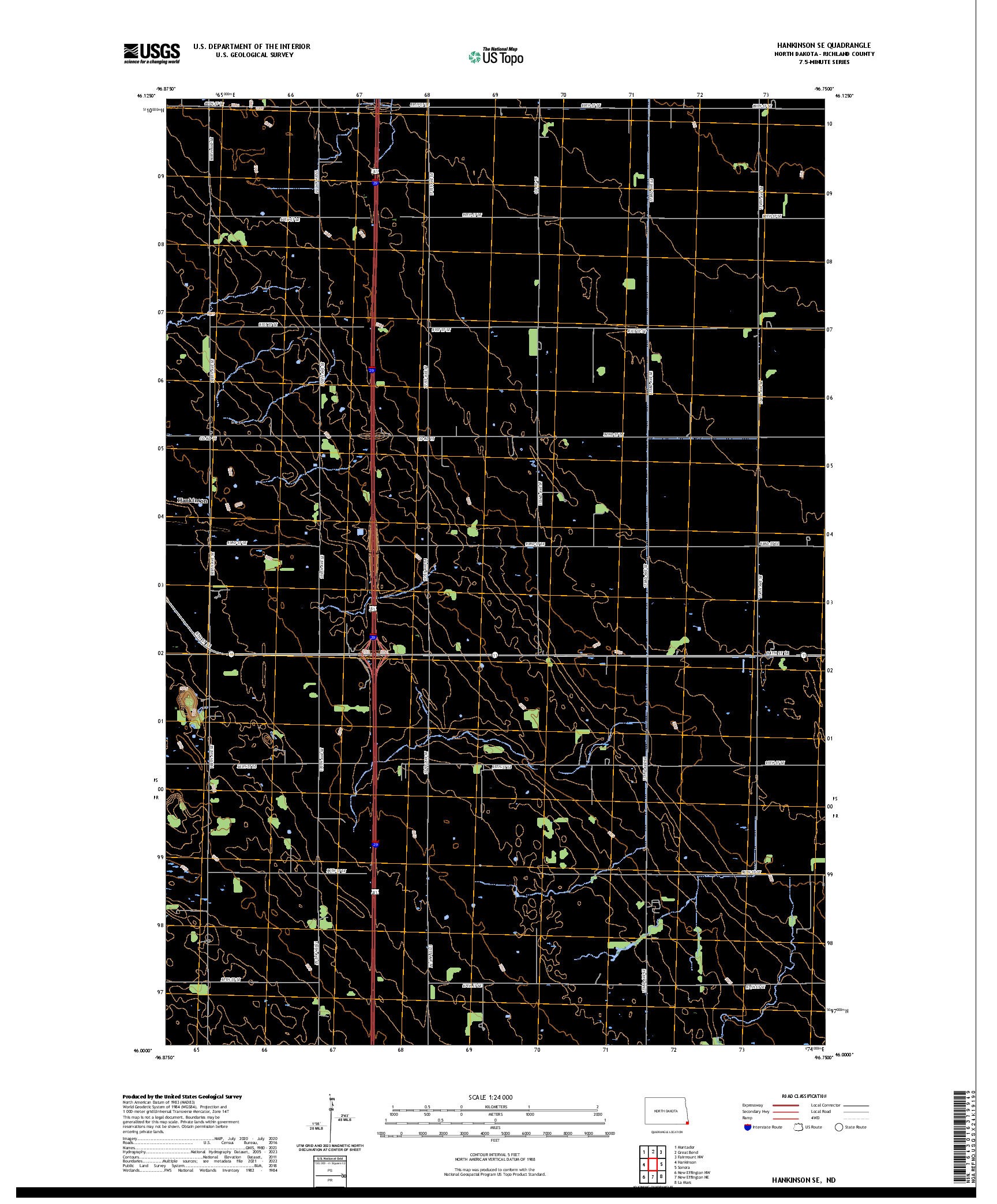 US TOPO 7.5-MINUTE MAP FOR HANKINSON SE, ND