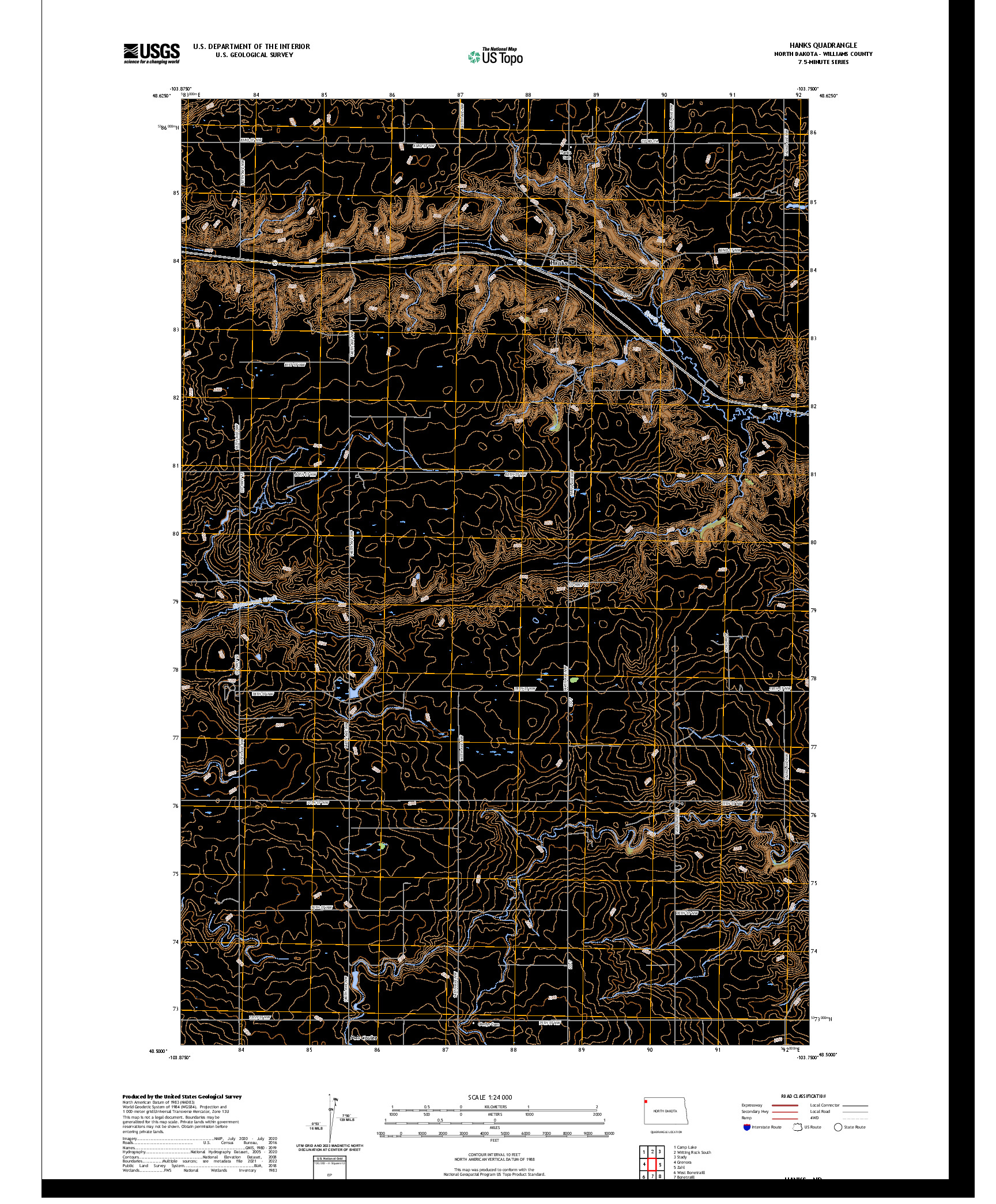 US TOPO 7.5-MINUTE MAP FOR HANKS, ND