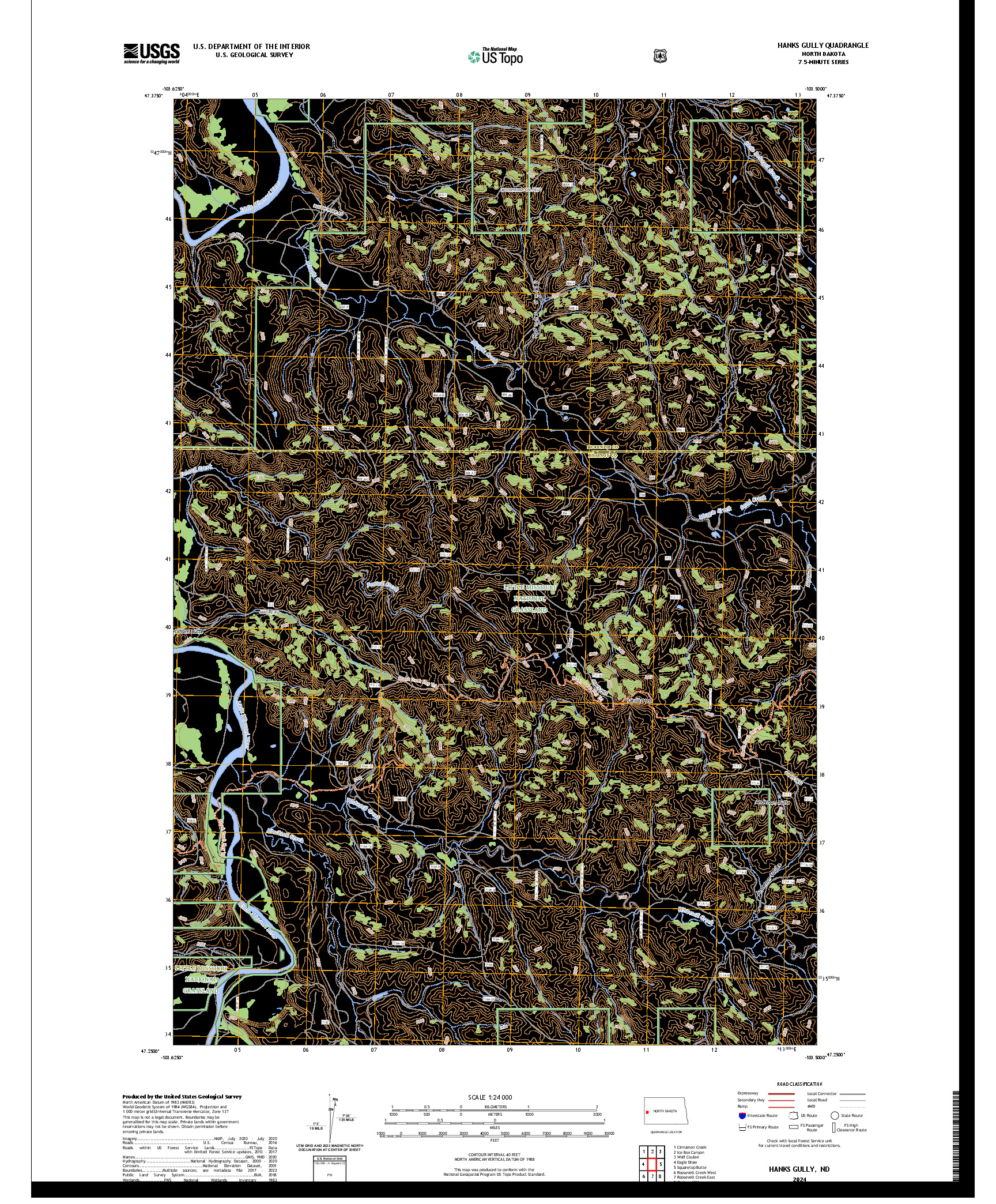 US TOPO 7.5-MINUTE MAP FOR HANKS GULLY, ND