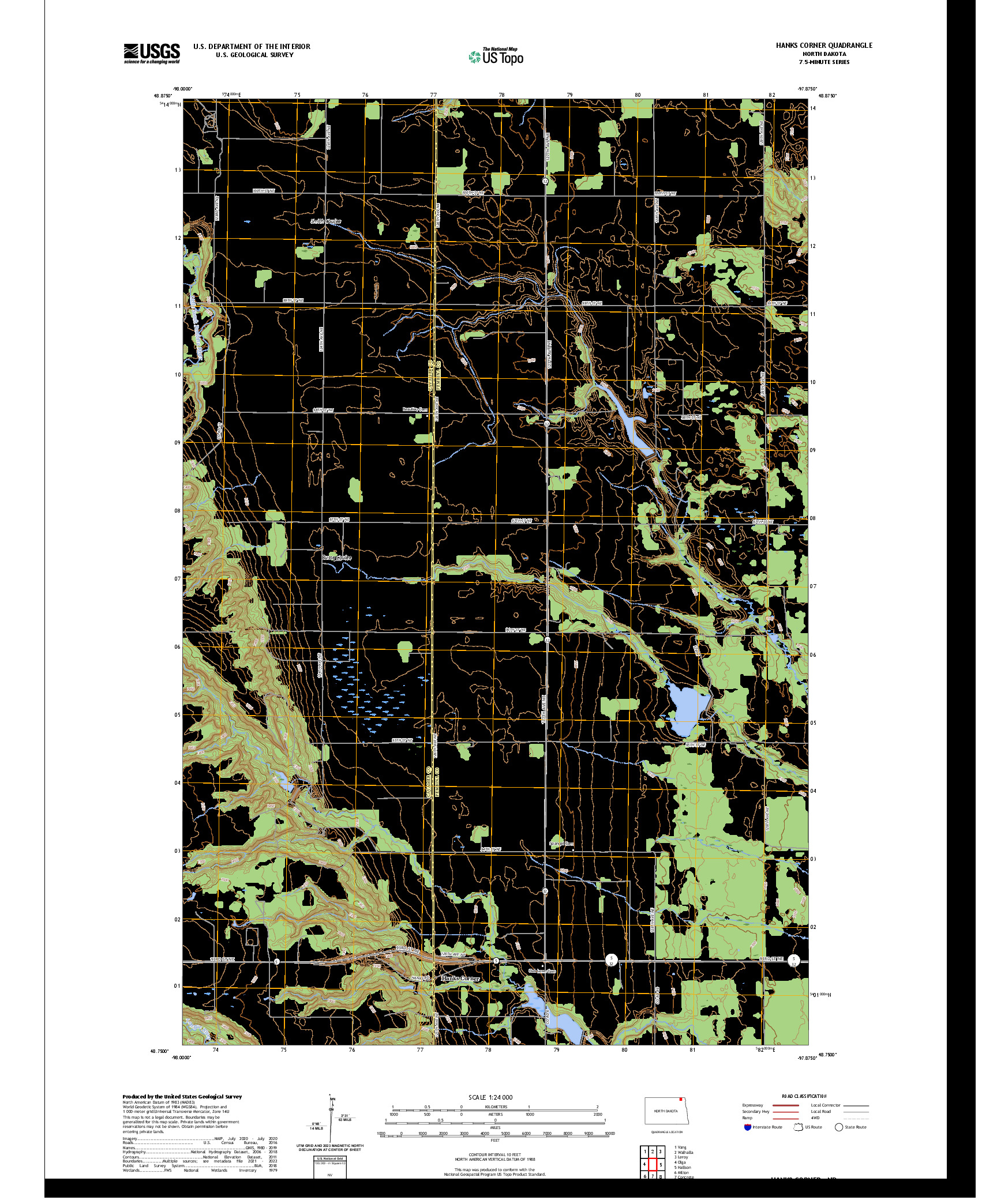 US TOPO 7.5-MINUTE MAP FOR HANKS CORNER, ND