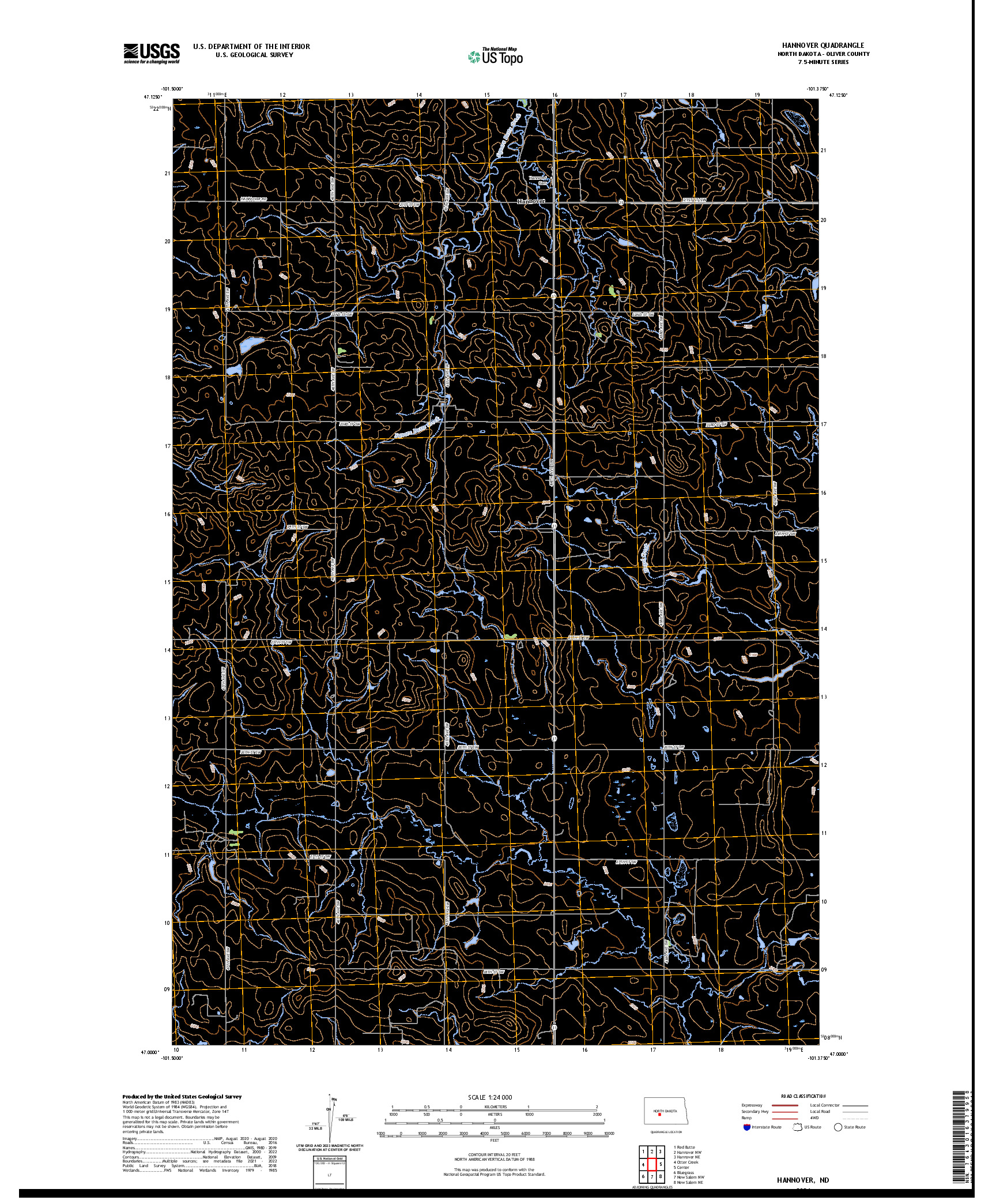 US TOPO 7.5-MINUTE MAP FOR HANNOVER, ND