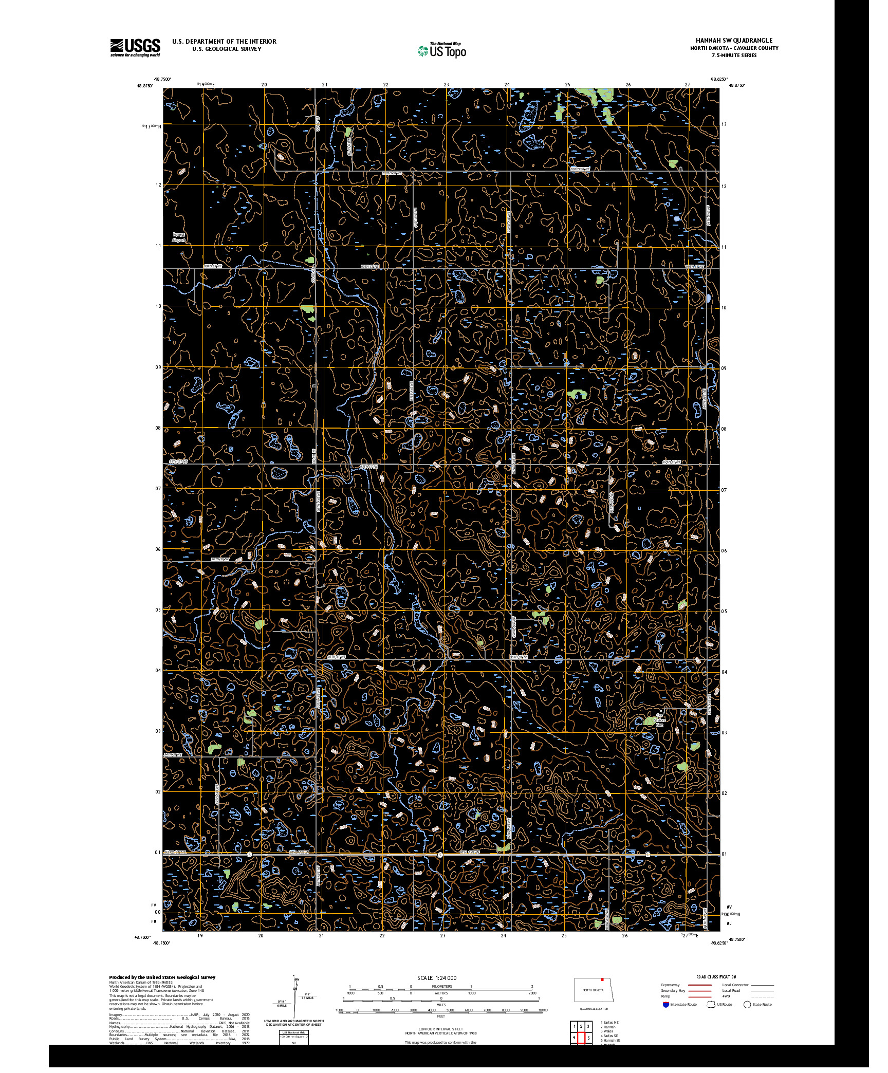 US TOPO 7.5-MINUTE MAP FOR HANNAH SW, ND