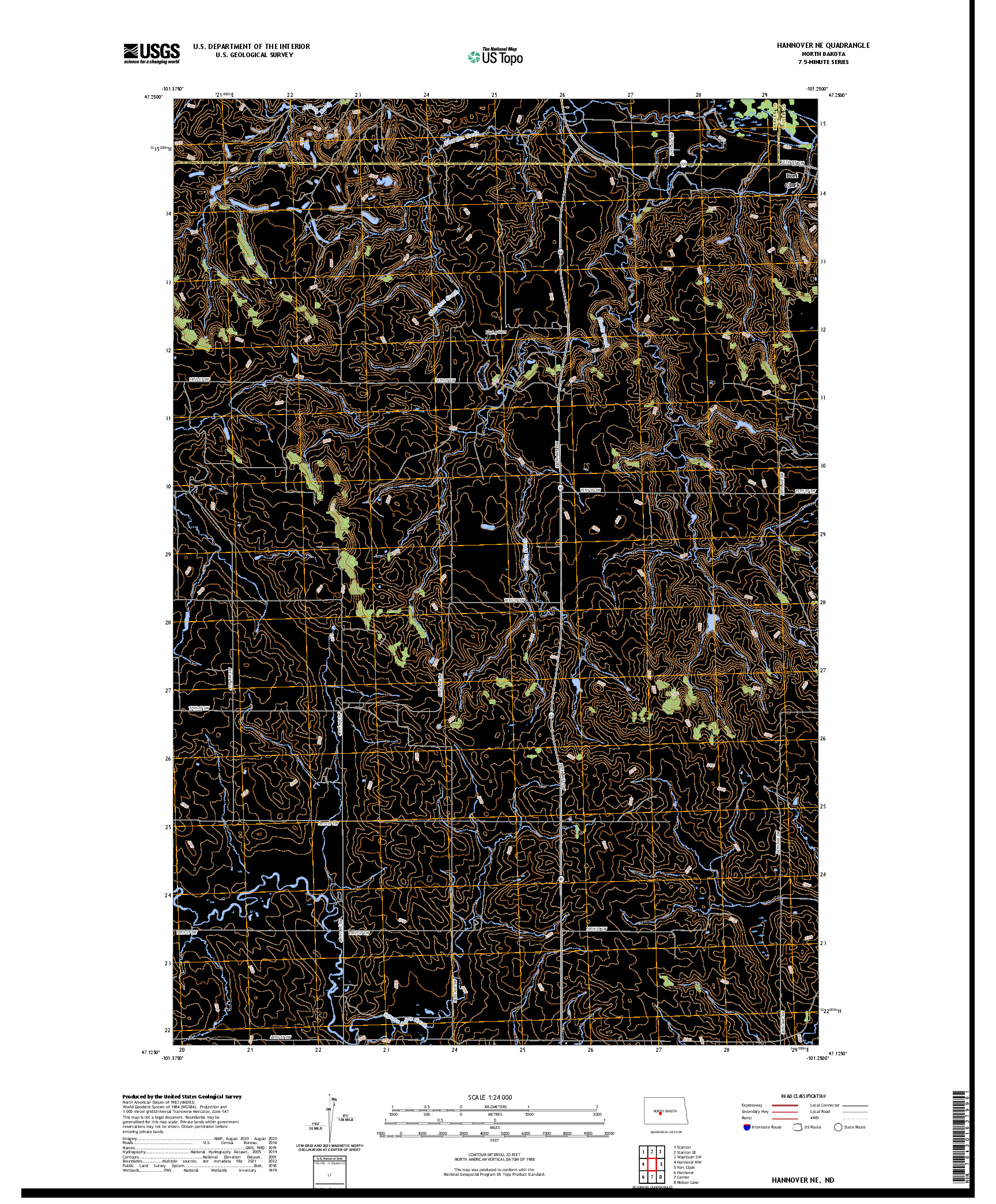 US TOPO 7.5-MINUTE MAP FOR HANNOVER NE, ND