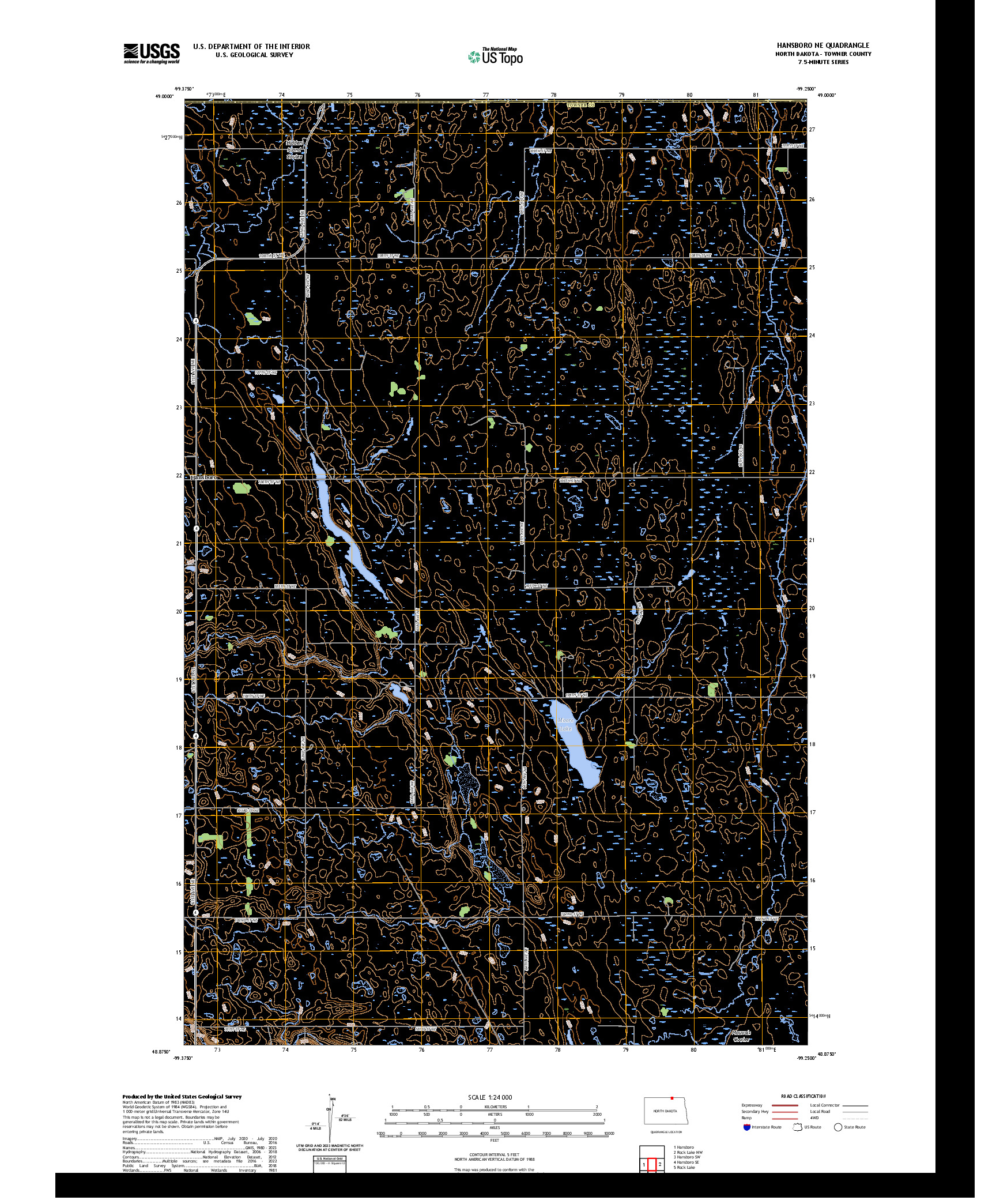 US TOPO 7.5-MINUTE MAP FOR HANSBORO NE, ND,MB
