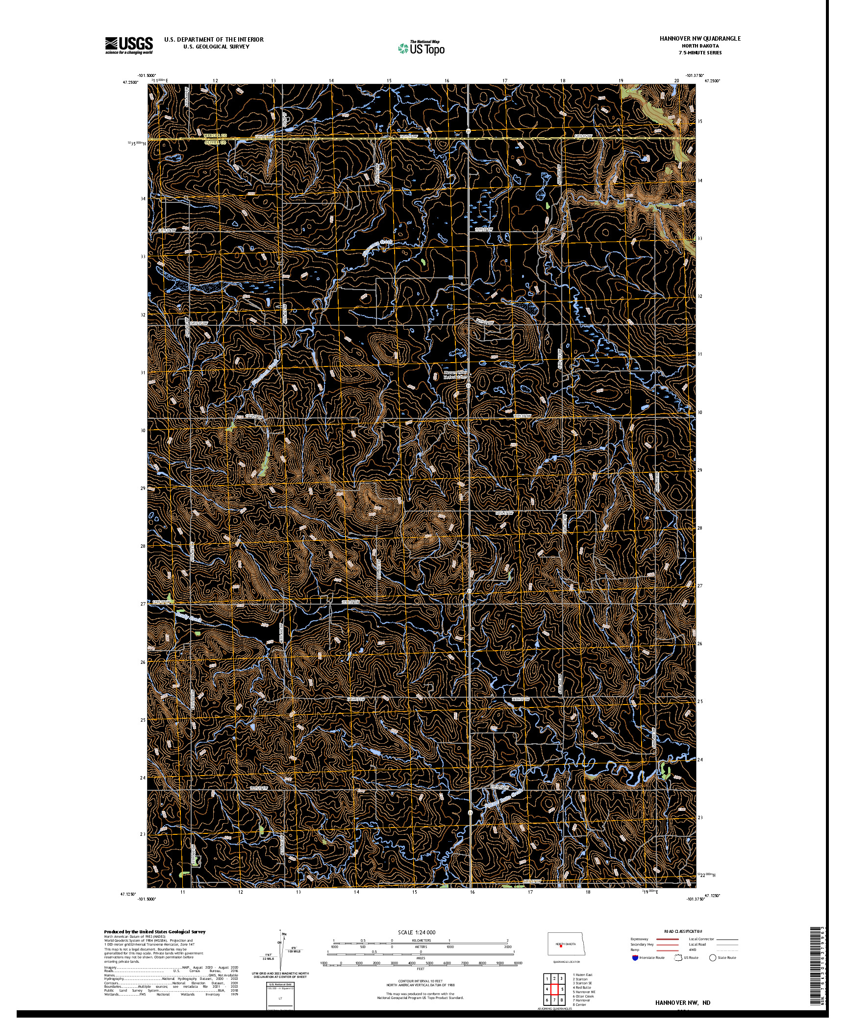 US TOPO 7.5-MINUTE MAP FOR HANNOVER NW, ND