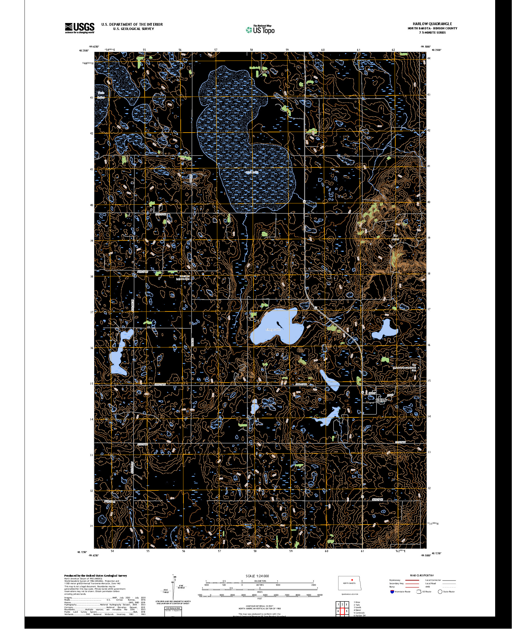 US TOPO 7.5-MINUTE MAP FOR HARLOW, ND