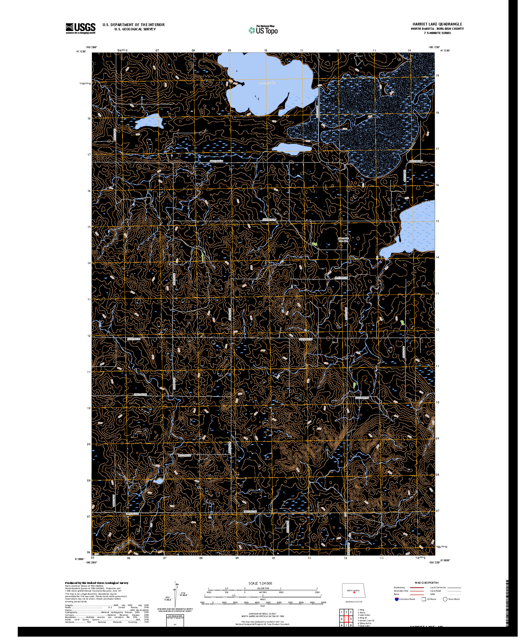US TOPO 7.5-MINUTE MAP FOR HARRIET LAKE, ND