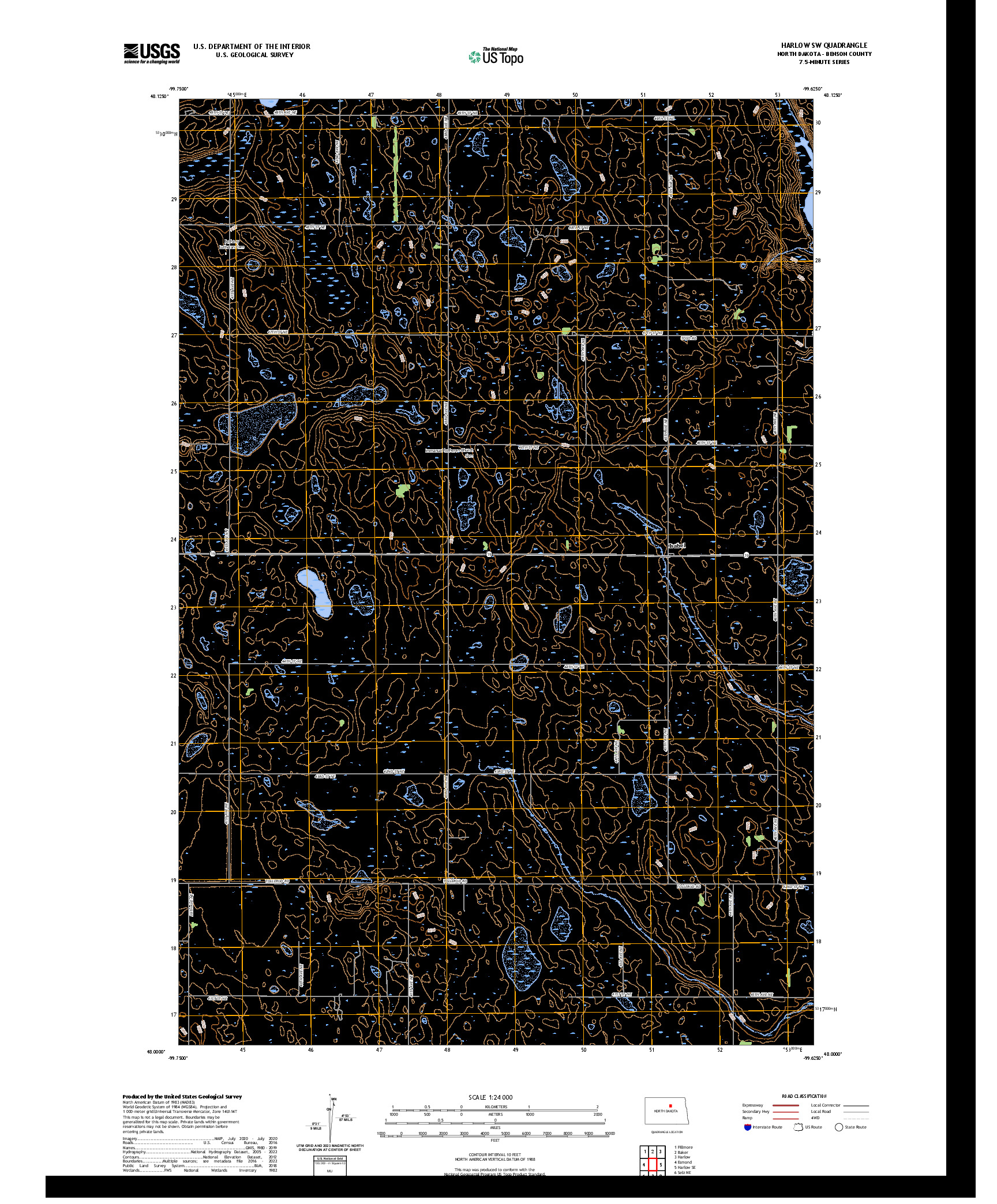 US TOPO 7.5-MINUTE MAP FOR HARLOW SW, ND