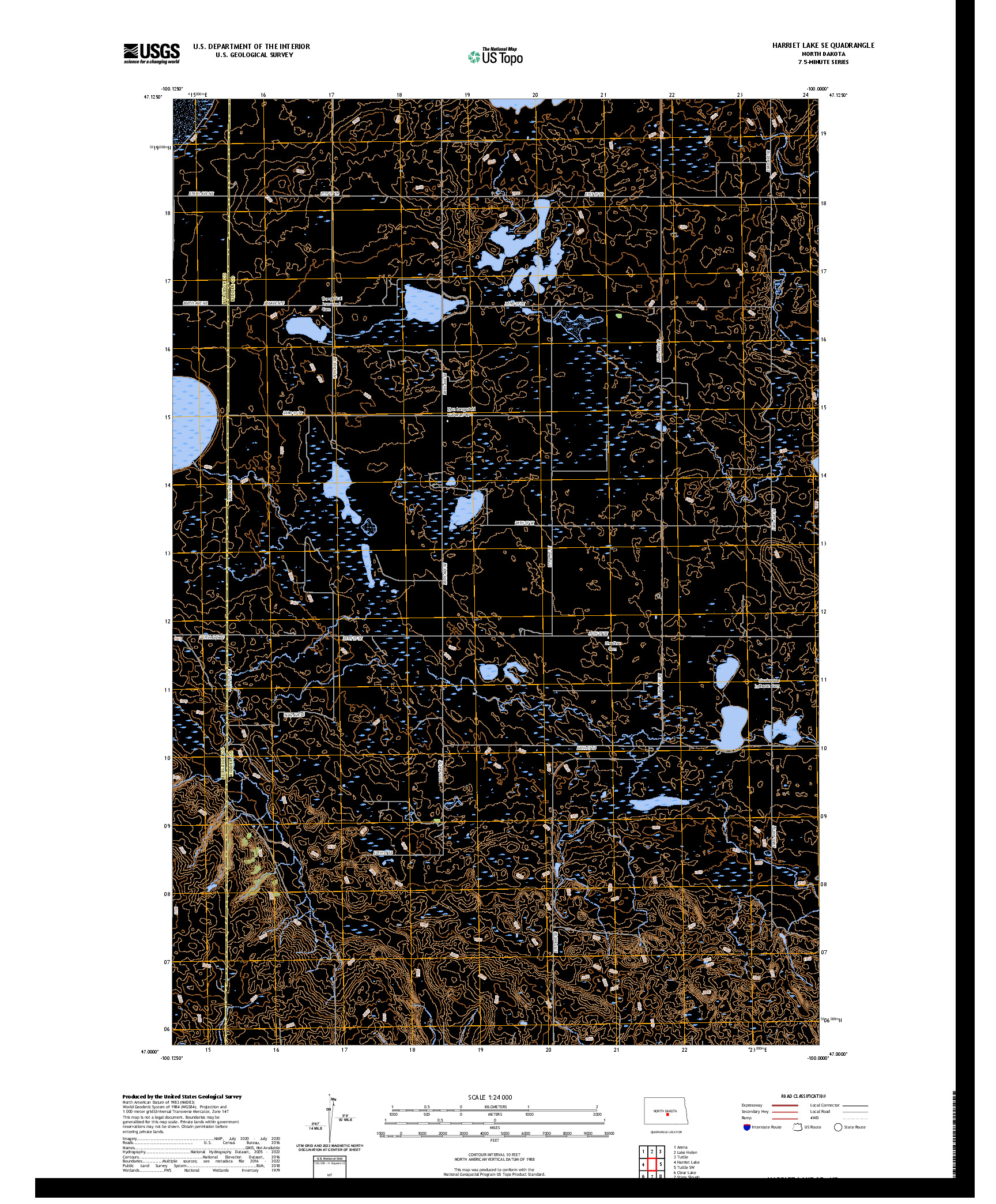 US TOPO 7.5-MINUTE MAP FOR HARRIET LAKE SE, ND