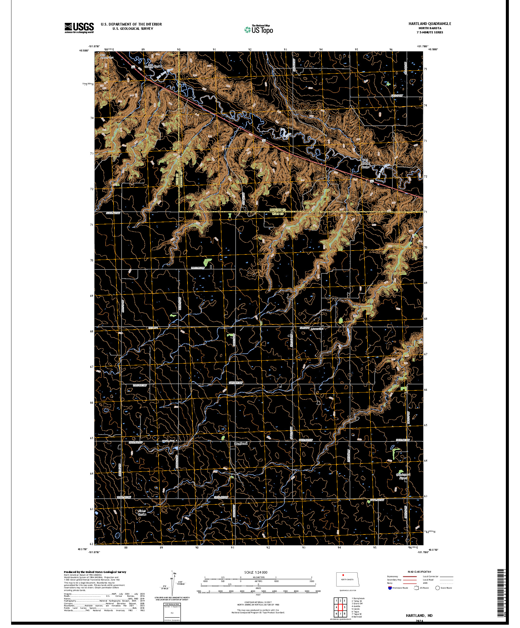 US TOPO 7.5-MINUTE MAP FOR HARTLAND, ND
