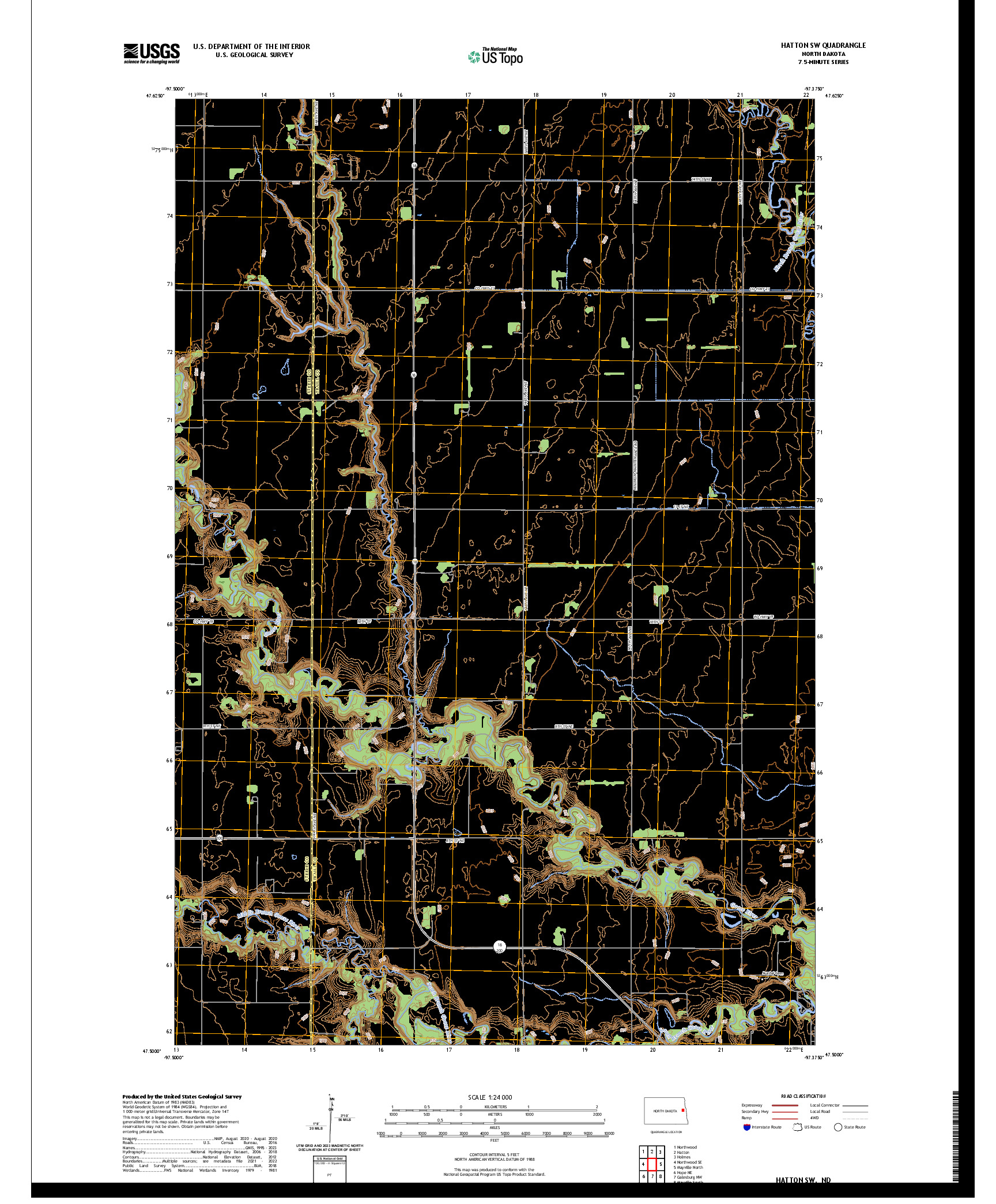 US TOPO 7.5-MINUTE MAP FOR HATTON SW, ND