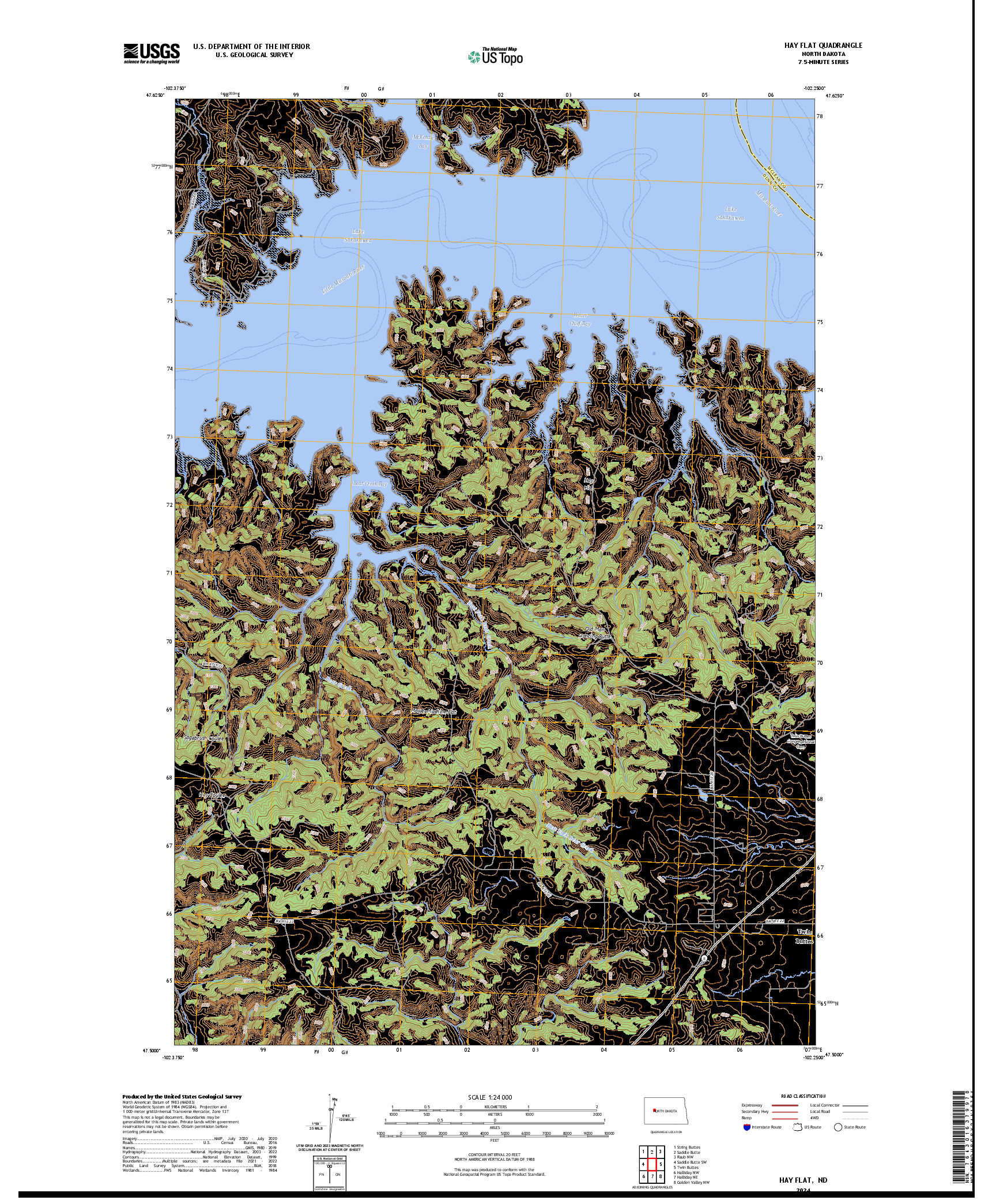 US TOPO 7.5-MINUTE MAP FOR HAY FLAT, ND