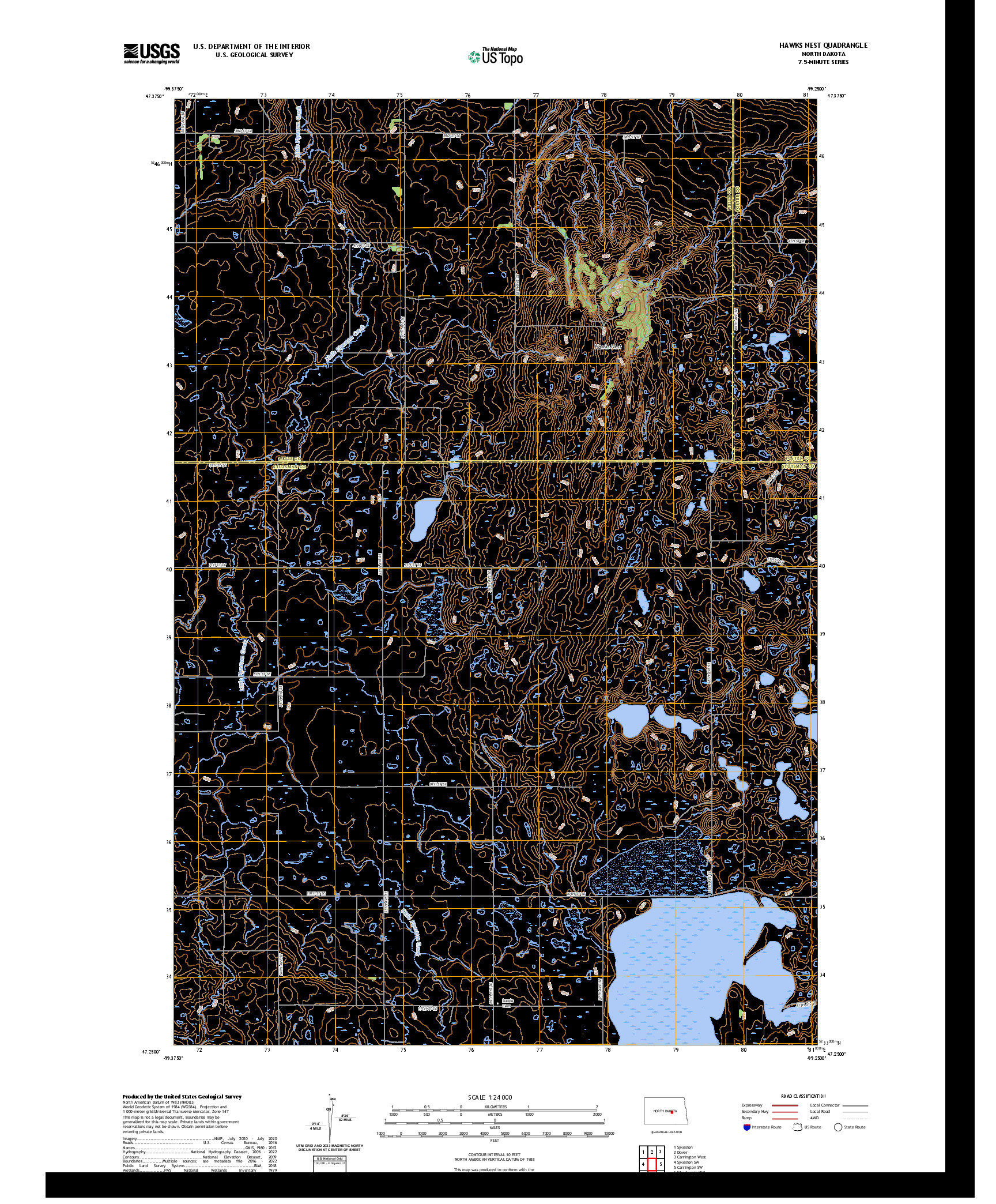 US TOPO 7.5-MINUTE MAP FOR HAWKS NEST, ND