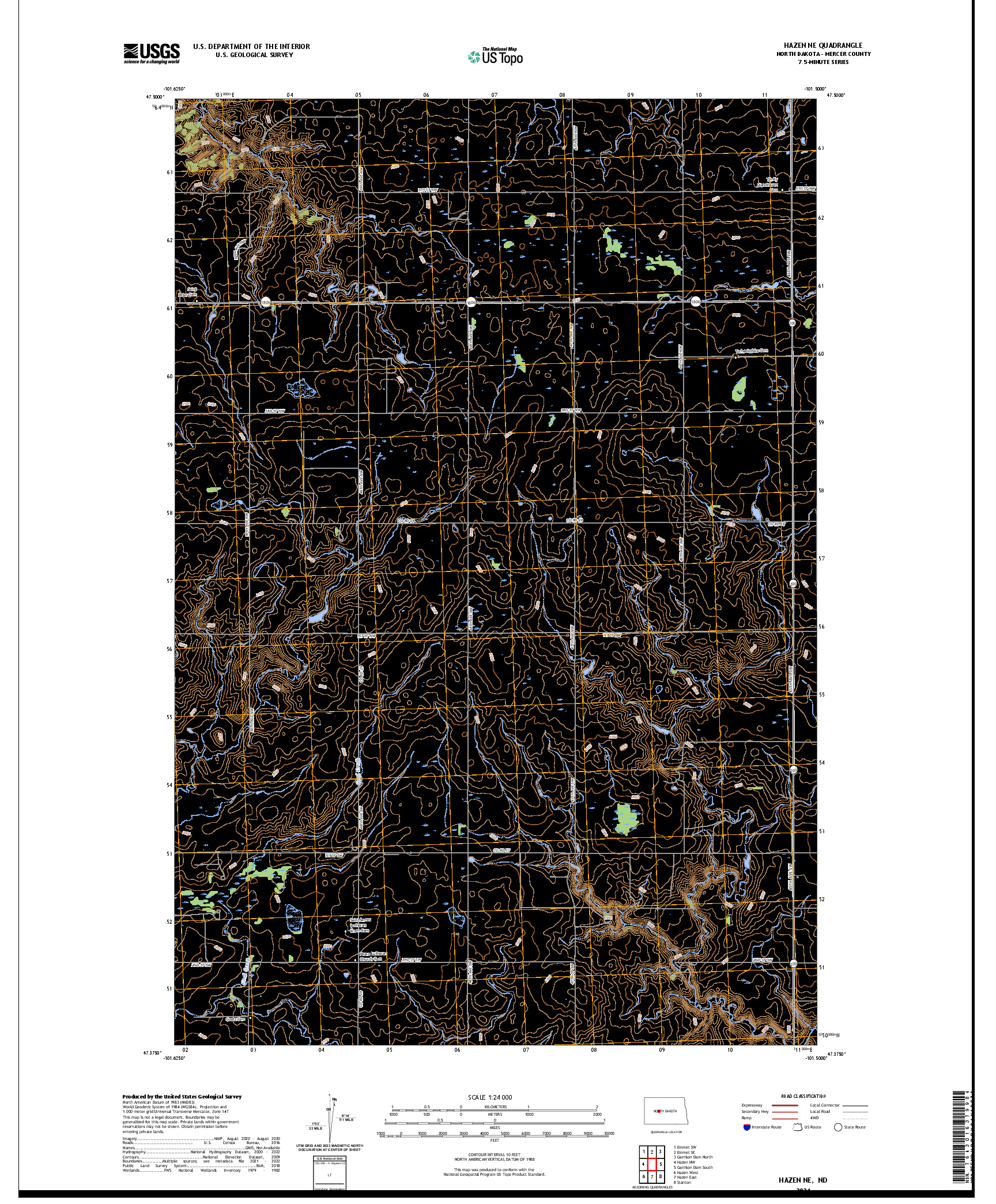 US TOPO 7.5-MINUTE MAP FOR HAZEN NE, ND