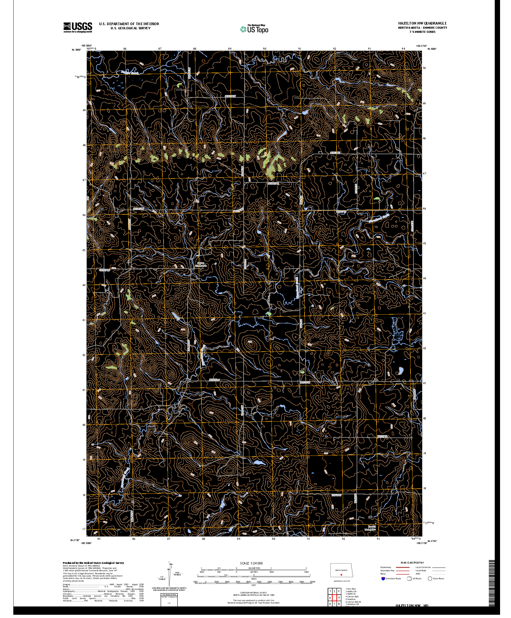 US TOPO 7.5-MINUTE MAP FOR HAZELTON NW, ND