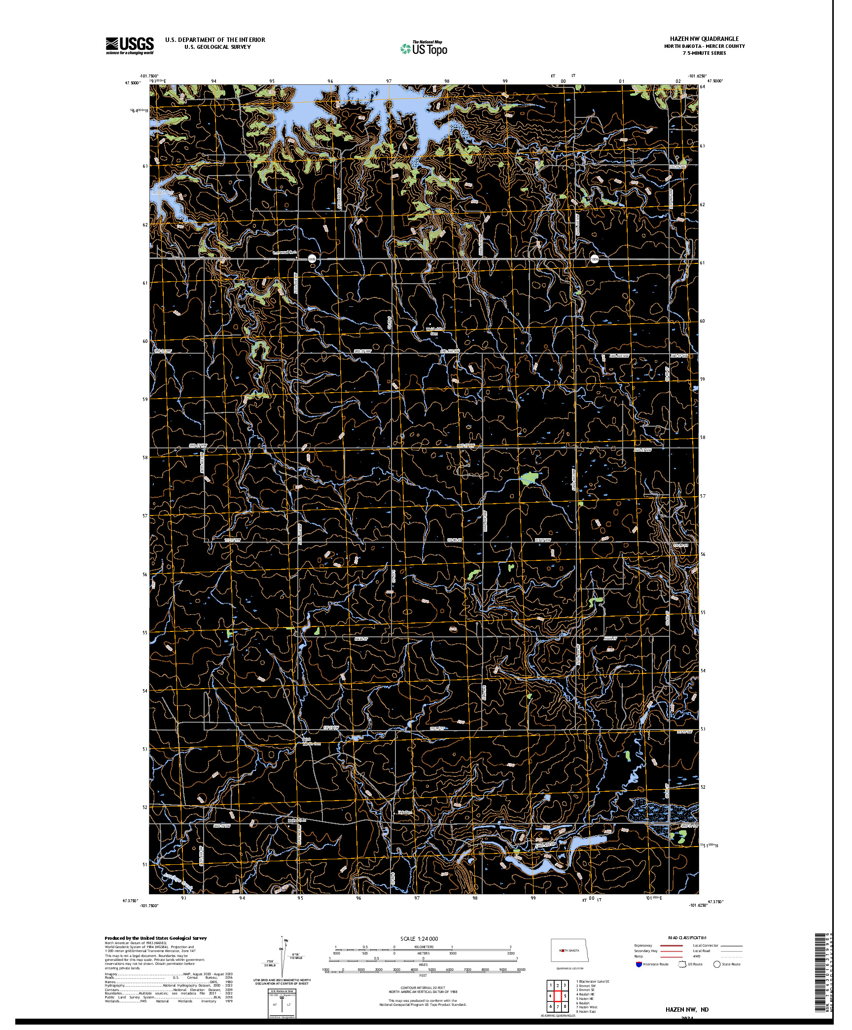 US TOPO 7.5-MINUTE MAP FOR HAZEN NW, ND