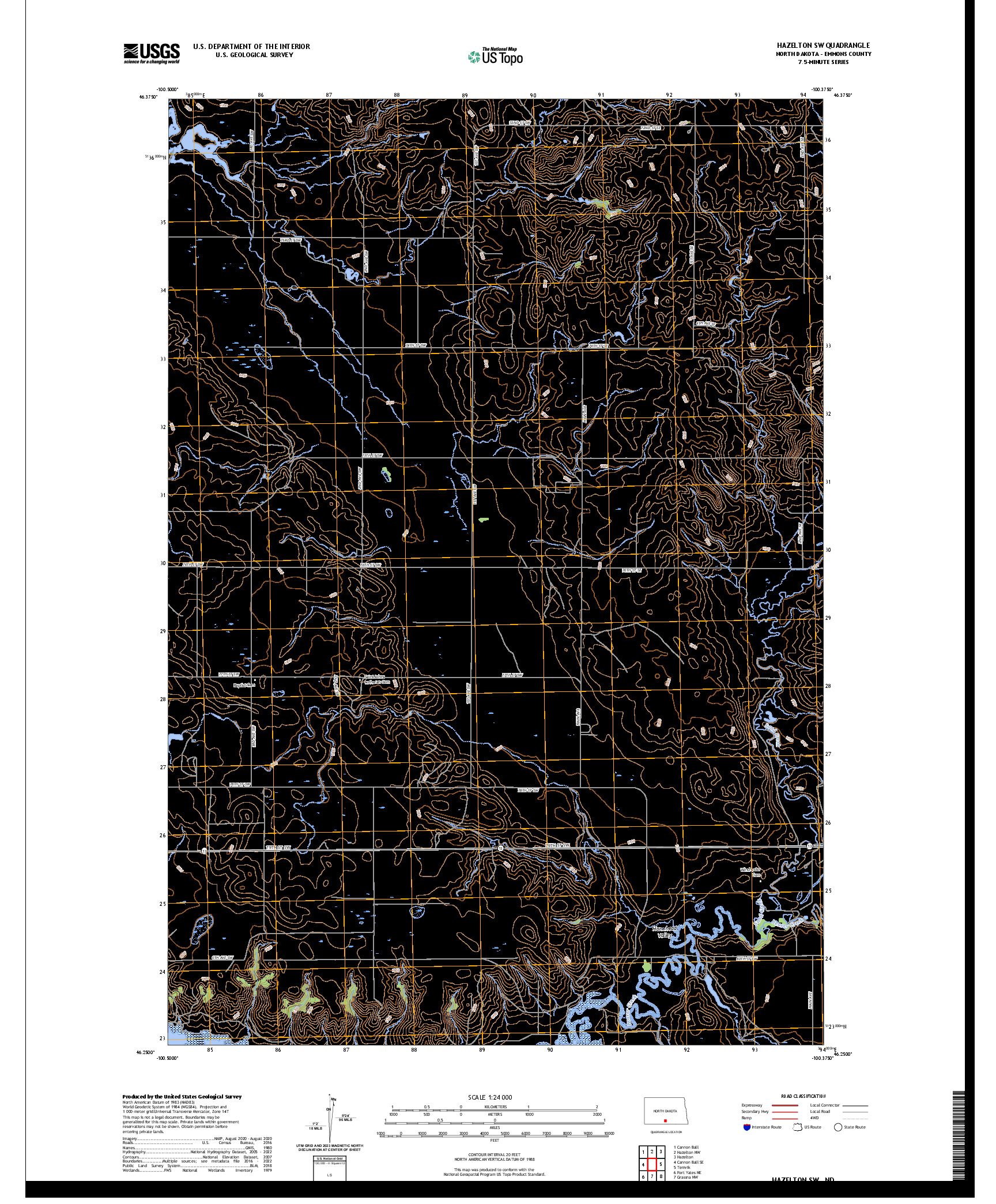 US TOPO 7.5-MINUTE MAP FOR HAZELTON SW, ND