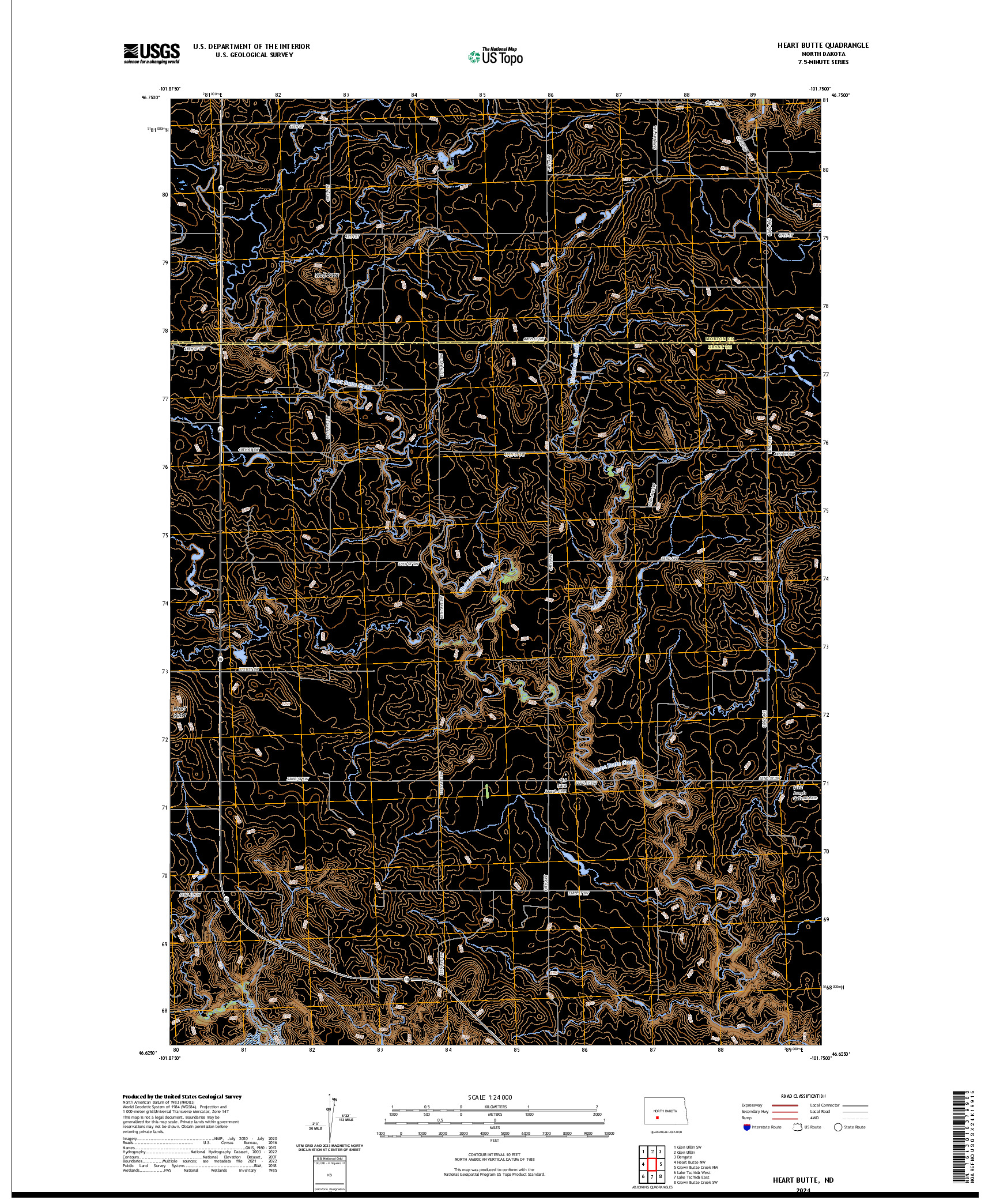 US TOPO 7.5-MINUTE MAP FOR HEART BUTTE, ND