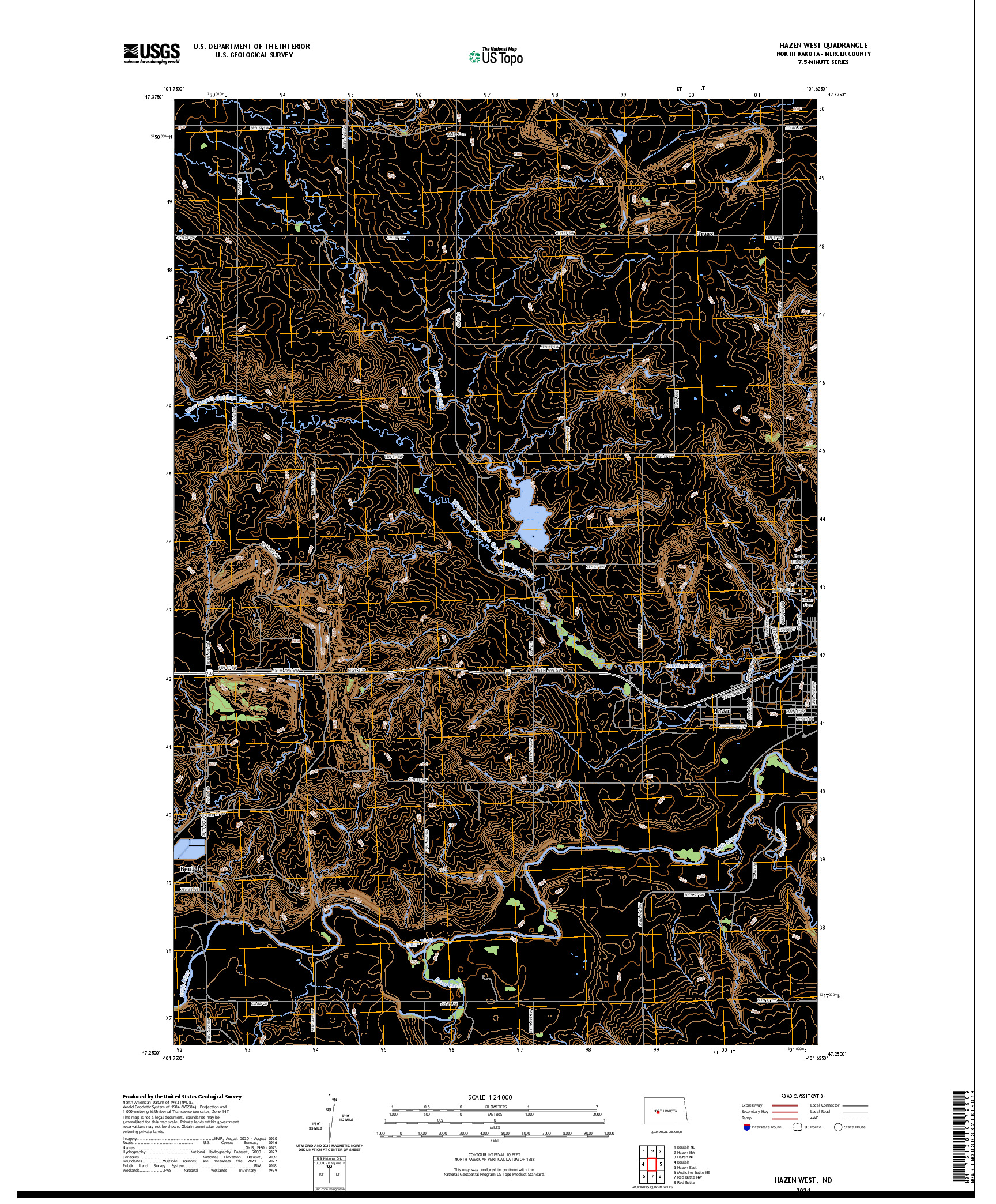 US TOPO 7.5-MINUTE MAP FOR HAZEN WEST, ND