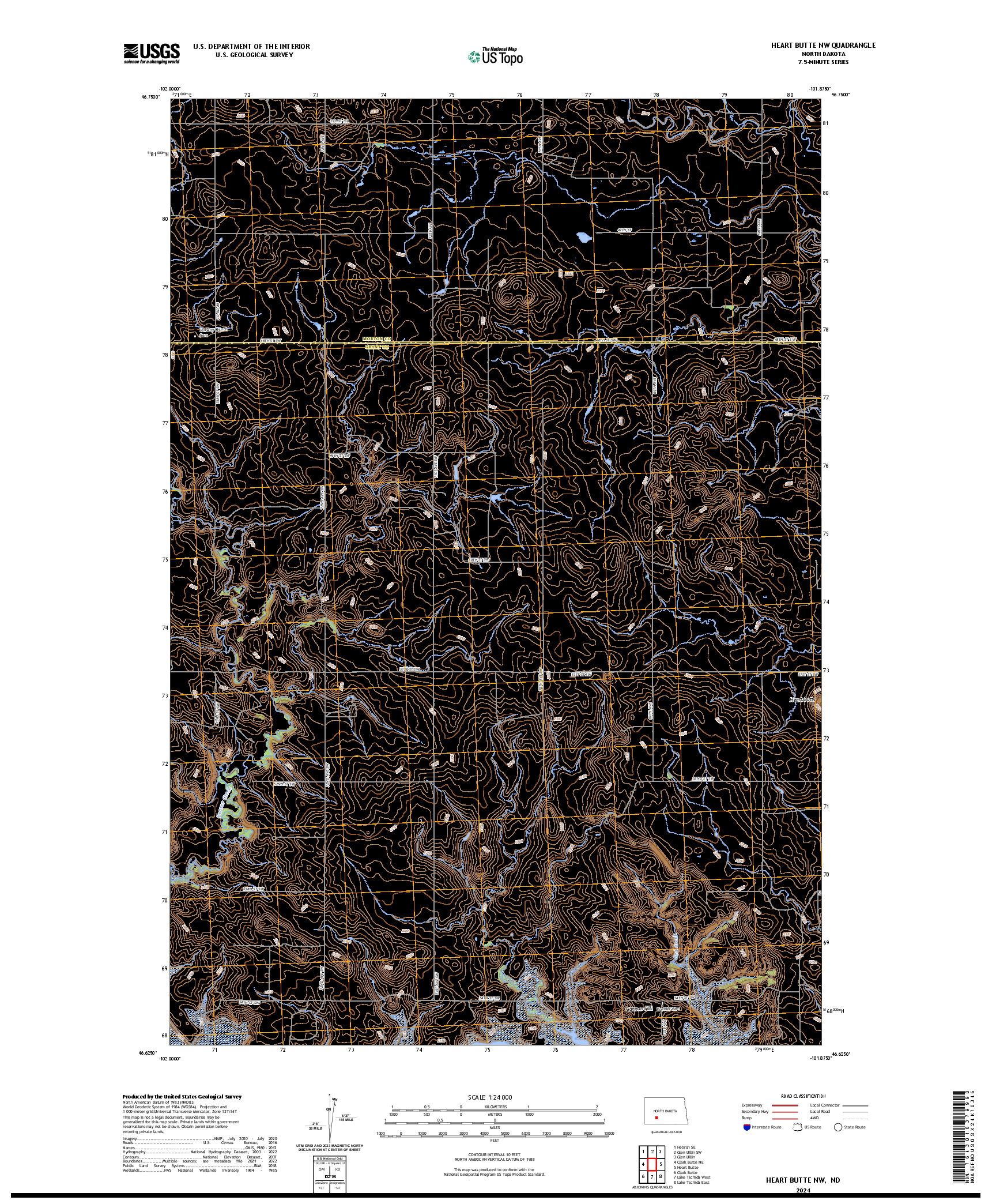 US TOPO 7.5-MINUTE MAP FOR HEART BUTTE NW, ND