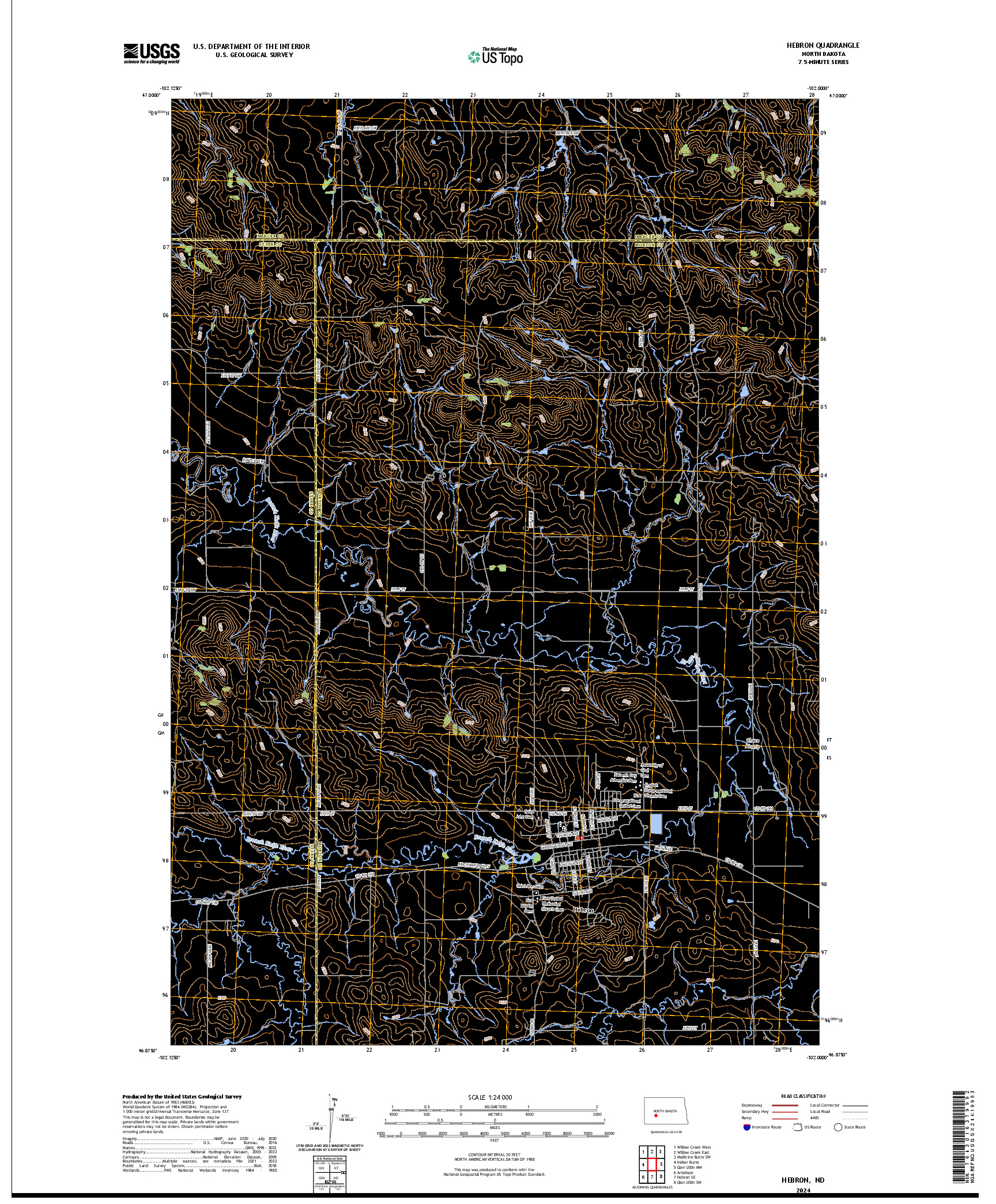 US TOPO 7.5-MINUTE MAP FOR HEBRON, ND
