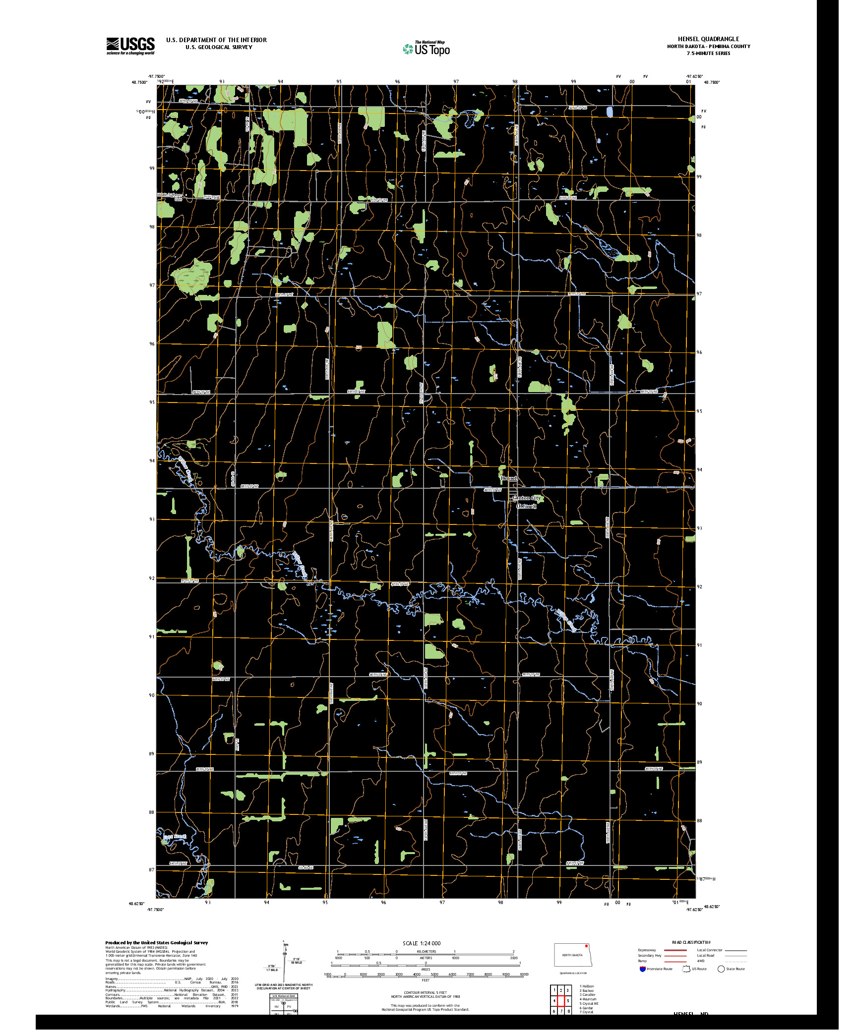 US TOPO 7.5-MINUTE MAP FOR HENSEL, ND