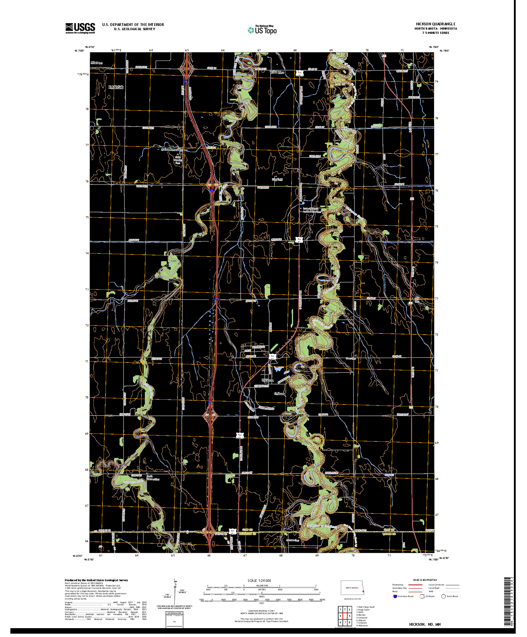 US TOPO 7.5-MINUTE MAP FOR HICKSON, ND,MN
