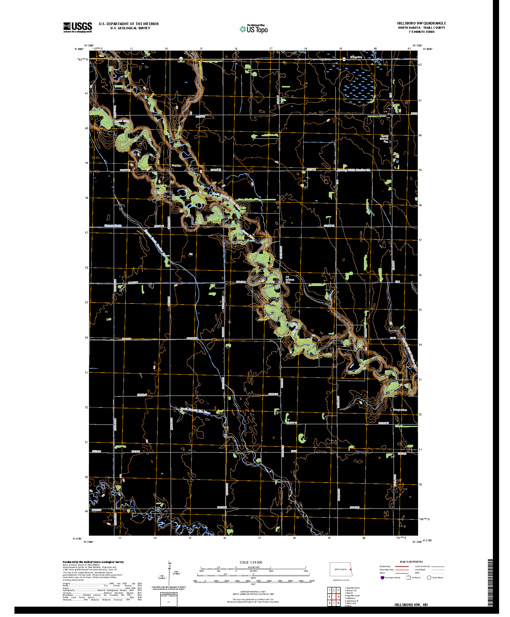 US TOPO 7.5-MINUTE MAP FOR HILLSBORO NW, ND