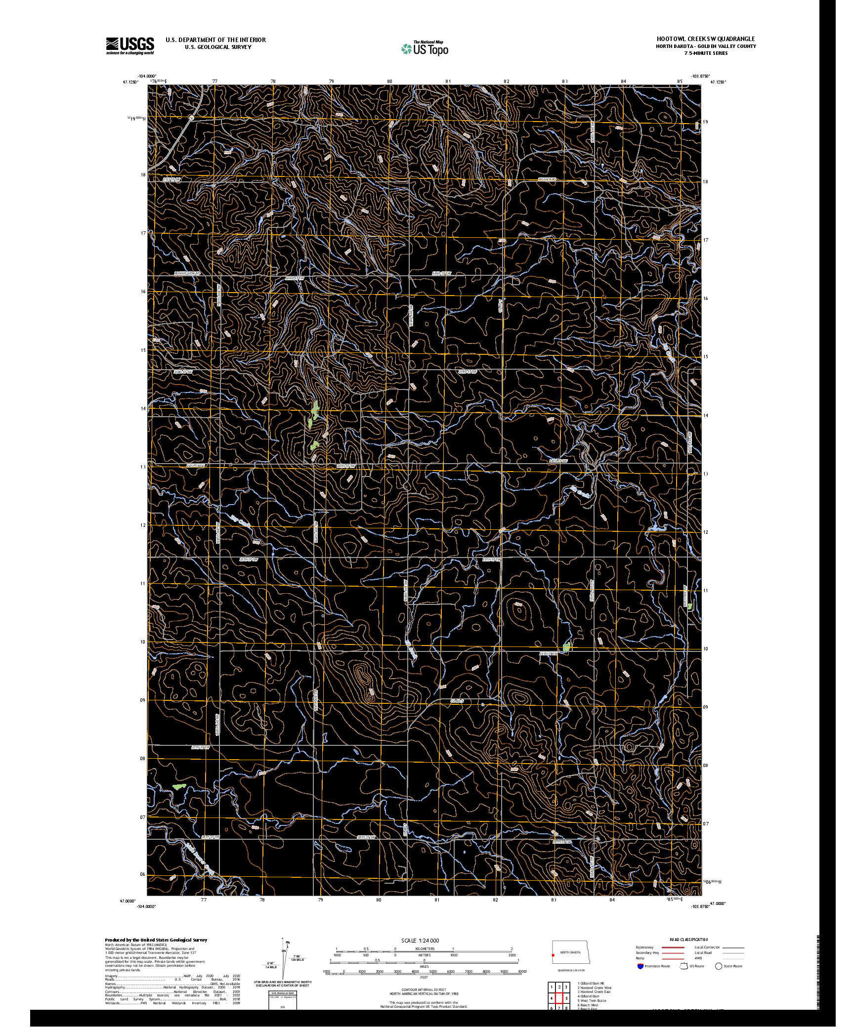 US TOPO 7.5-MINUTE MAP FOR HOOTOWL CREEK SW, ND