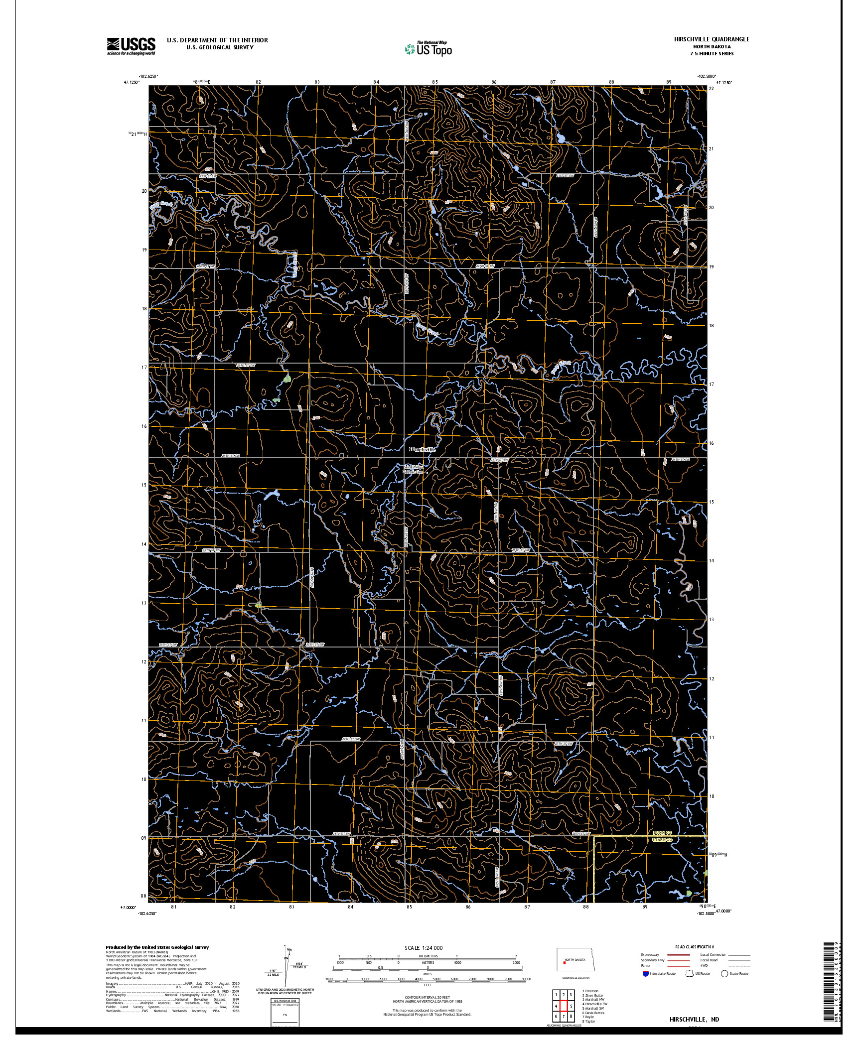 US TOPO 7.5-MINUTE MAP FOR HIRSCHVILLE, ND