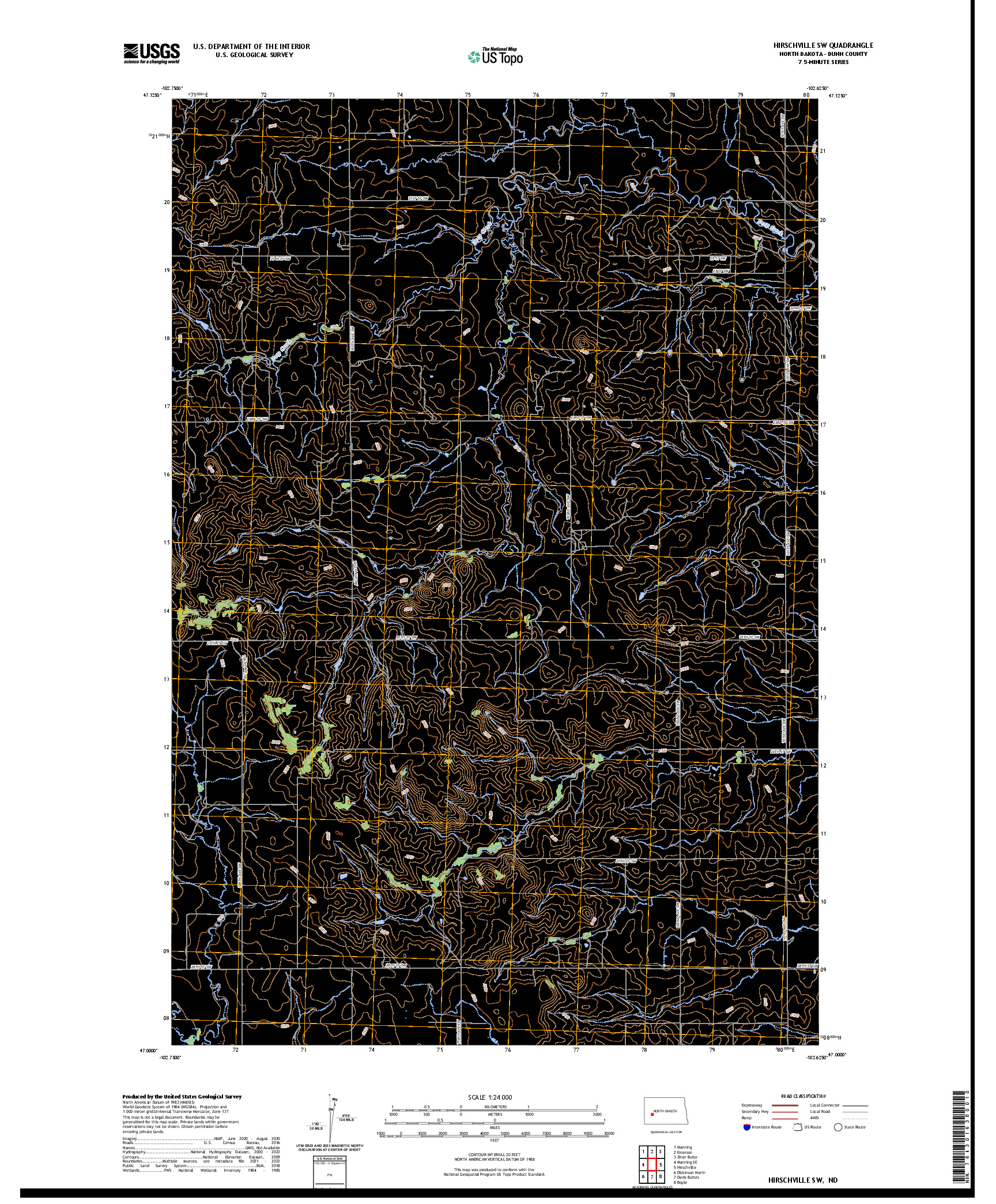 US TOPO 7.5-MINUTE MAP FOR HIRSCHVILLE SW, ND