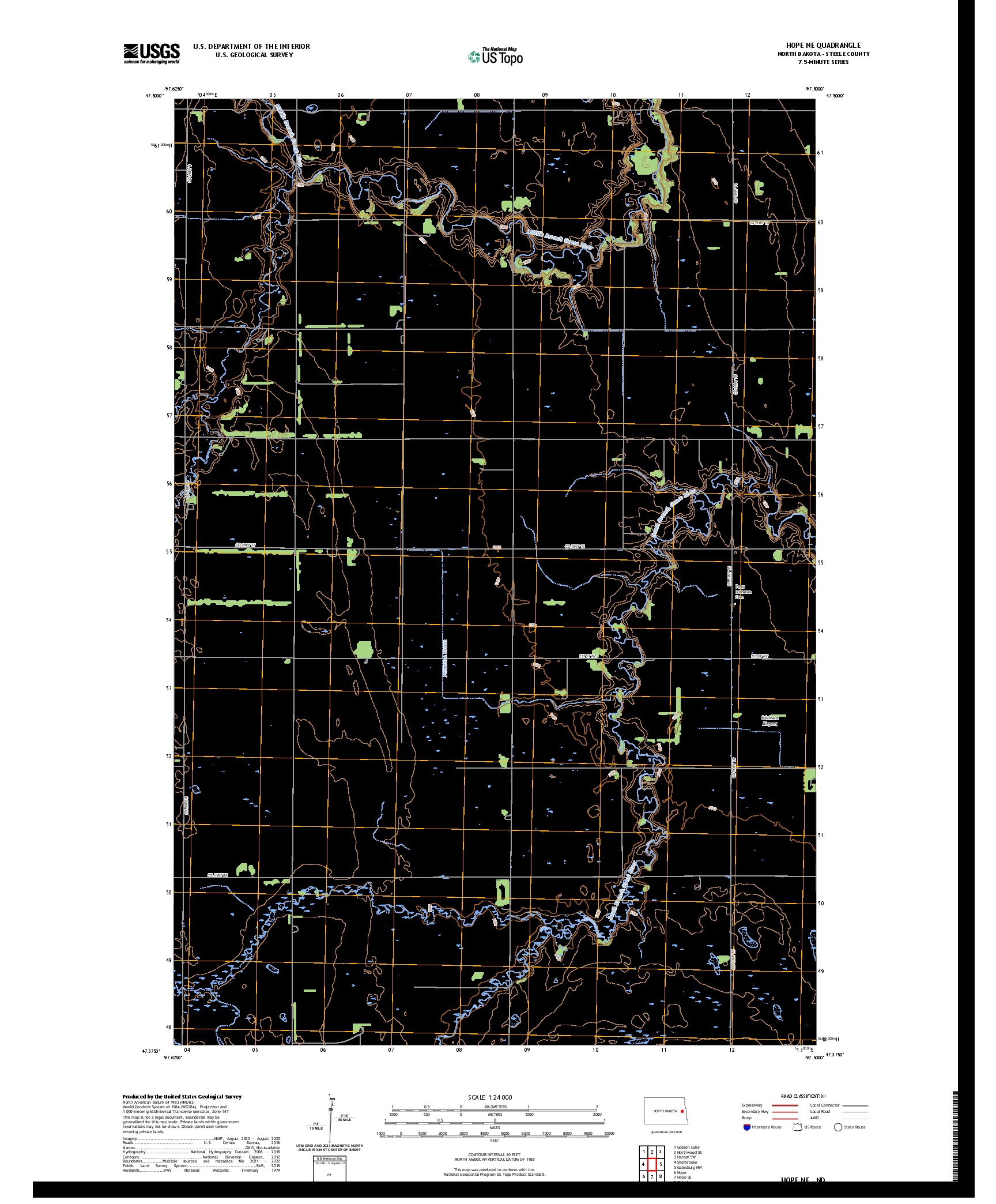 US TOPO 7.5-MINUTE MAP FOR HOPE NE, ND