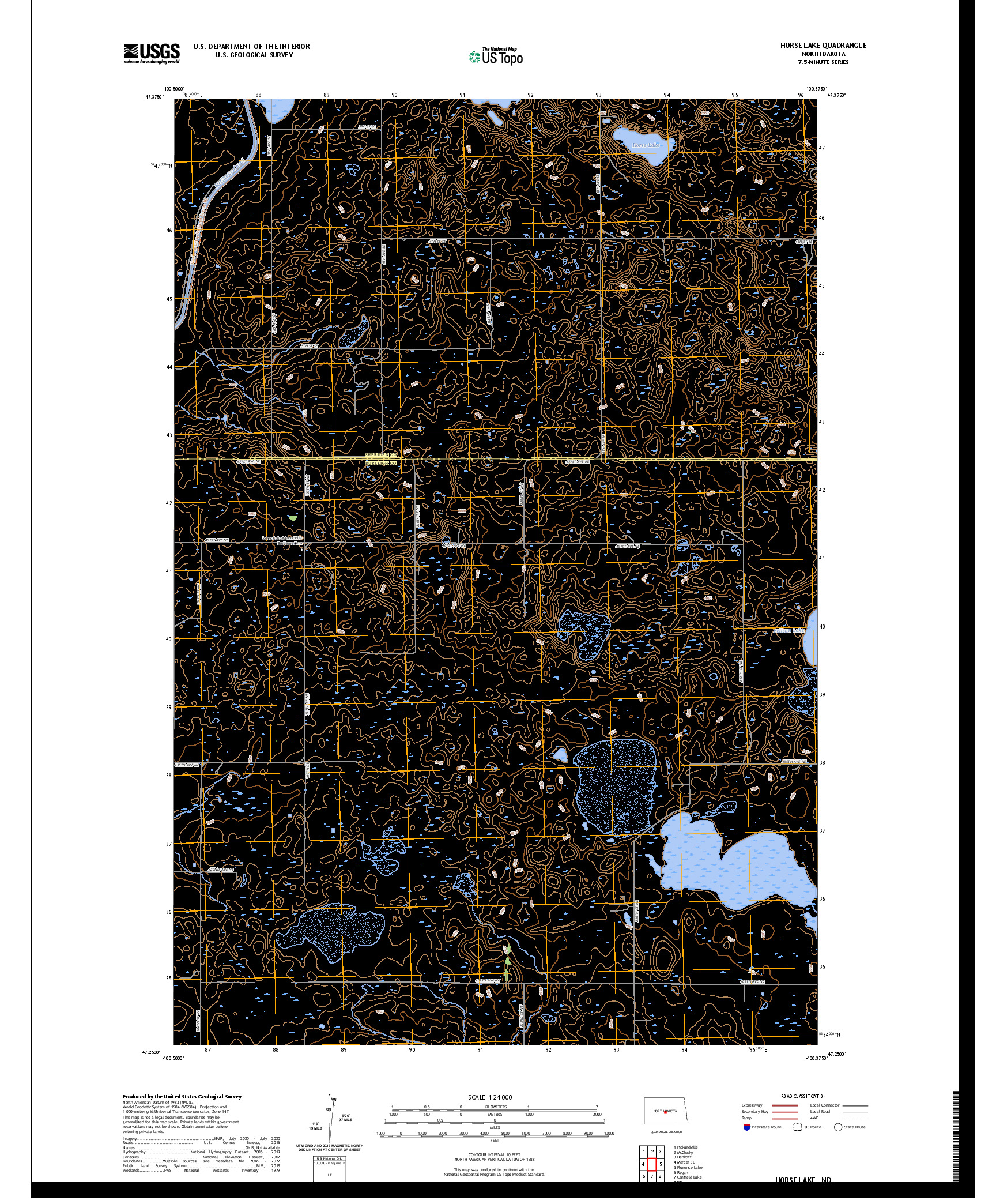 US TOPO 7.5-MINUTE MAP FOR HORSE LAKE, ND