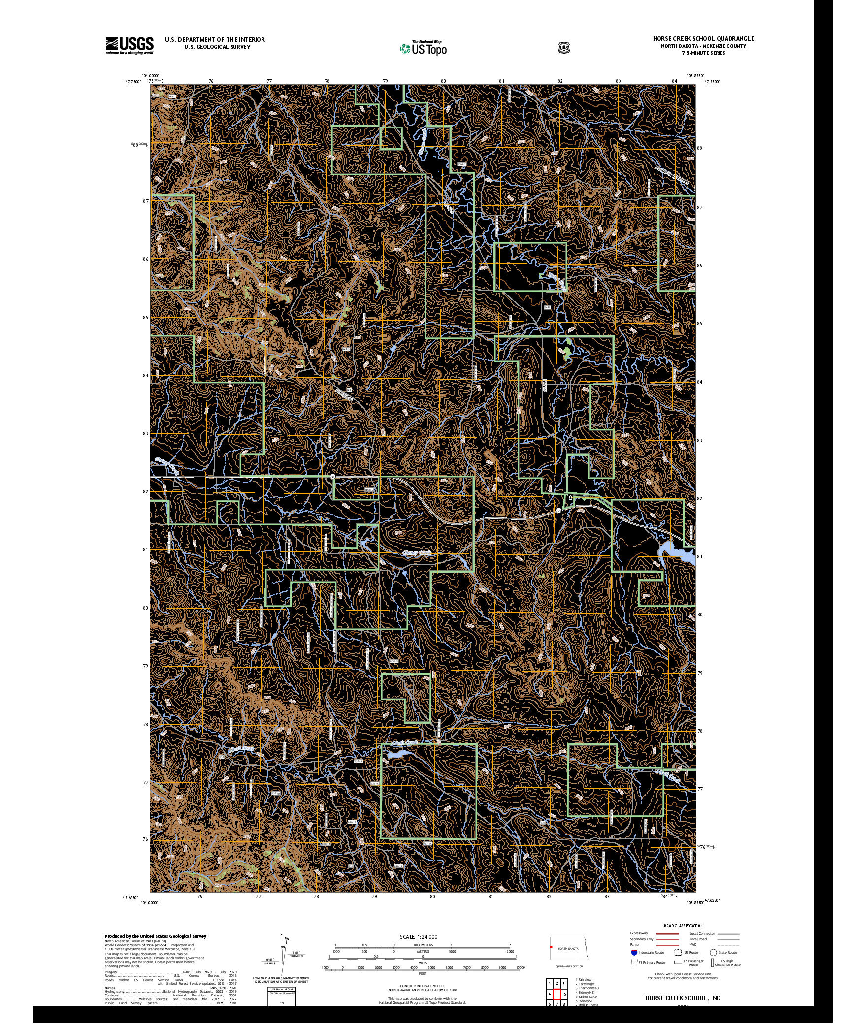 US TOPO 7.5-MINUTE MAP FOR HORSE CREEK SCHOOL, ND