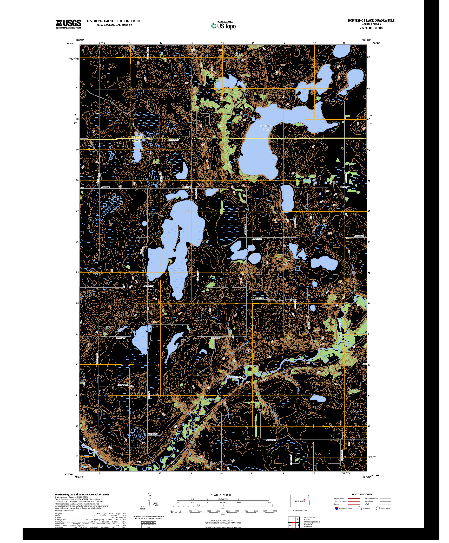 US TOPO 7.5-MINUTE MAP FOR HORSESHOE LAKE, ND