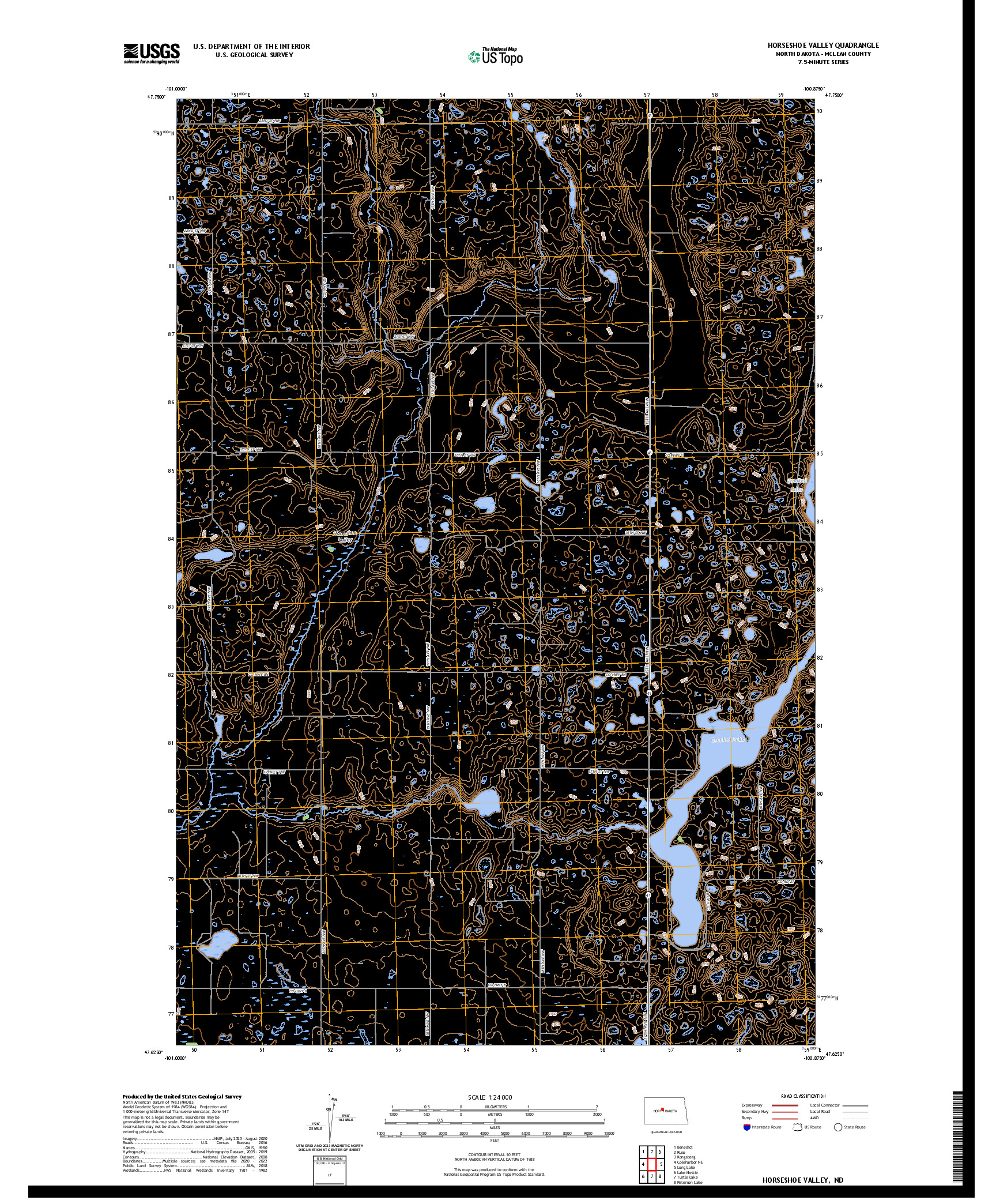 US TOPO 7.5-MINUTE MAP FOR HORSESHOE VALLEY, ND