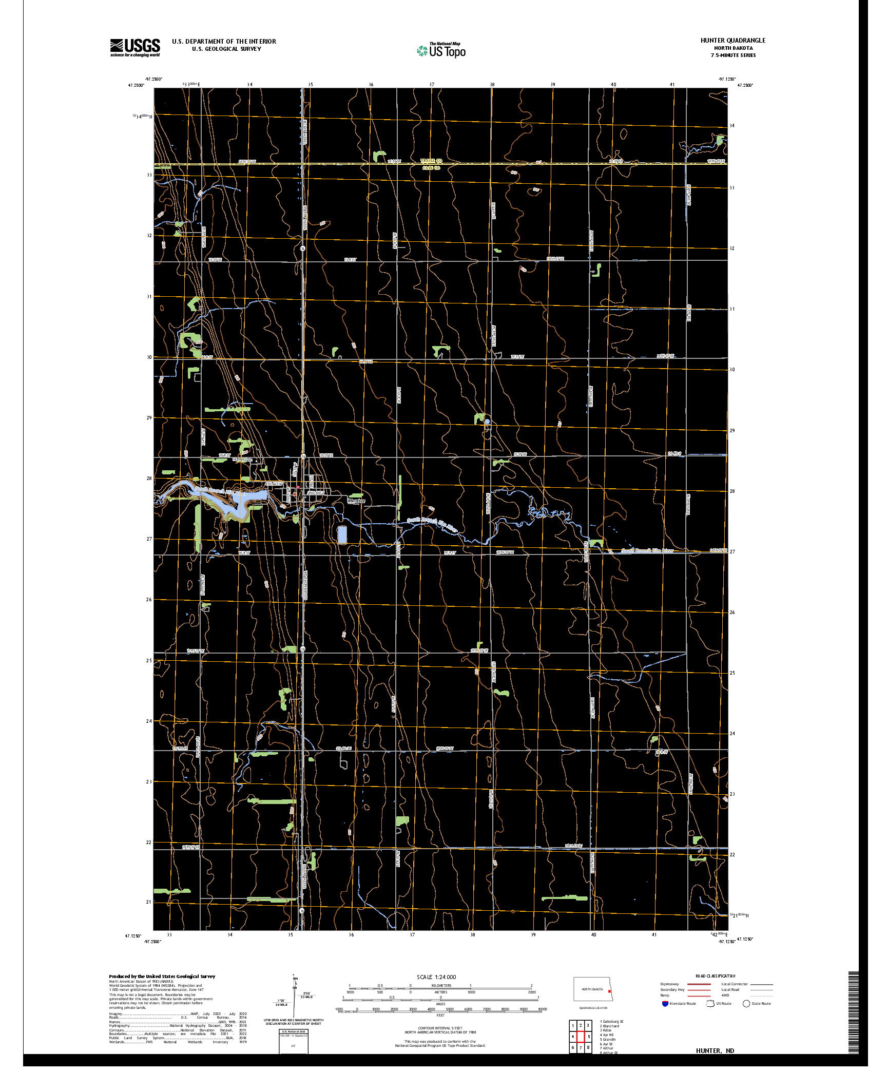 US TOPO 7.5-MINUTE MAP FOR HUNTER, ND