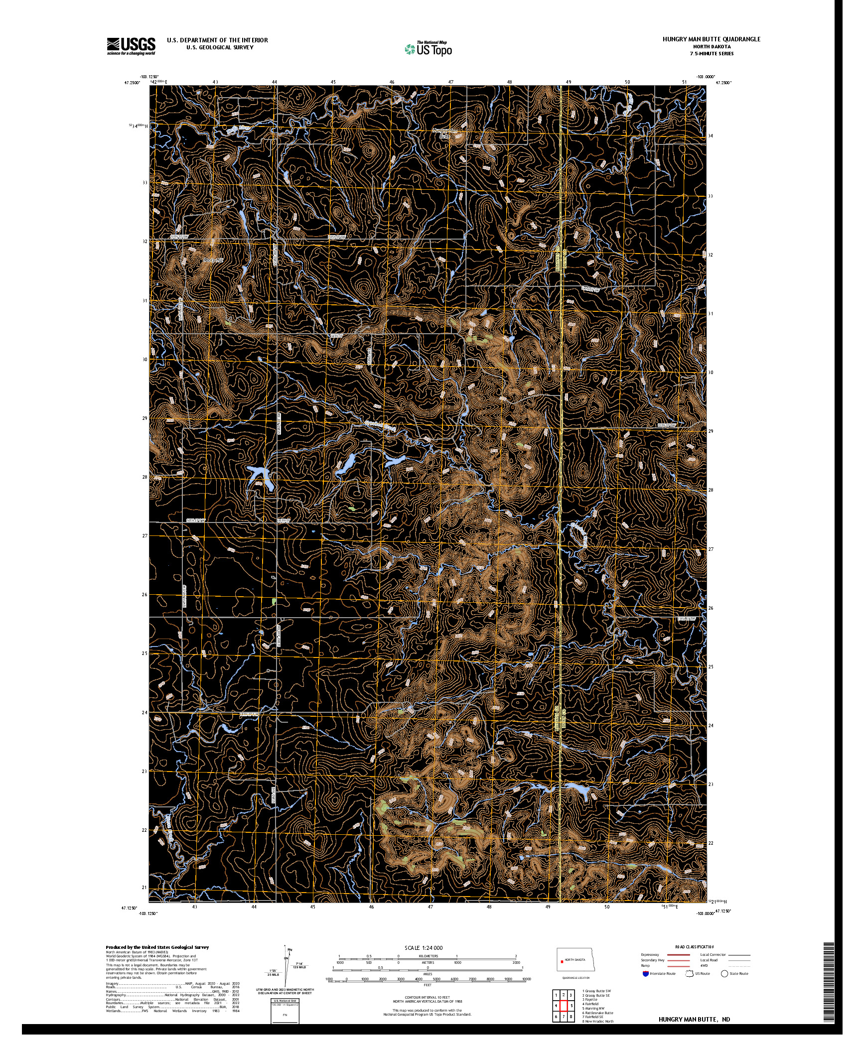 US TOPO 7.5-MINUTE MAP FOR HUNGRY MAN BUTTE, ND