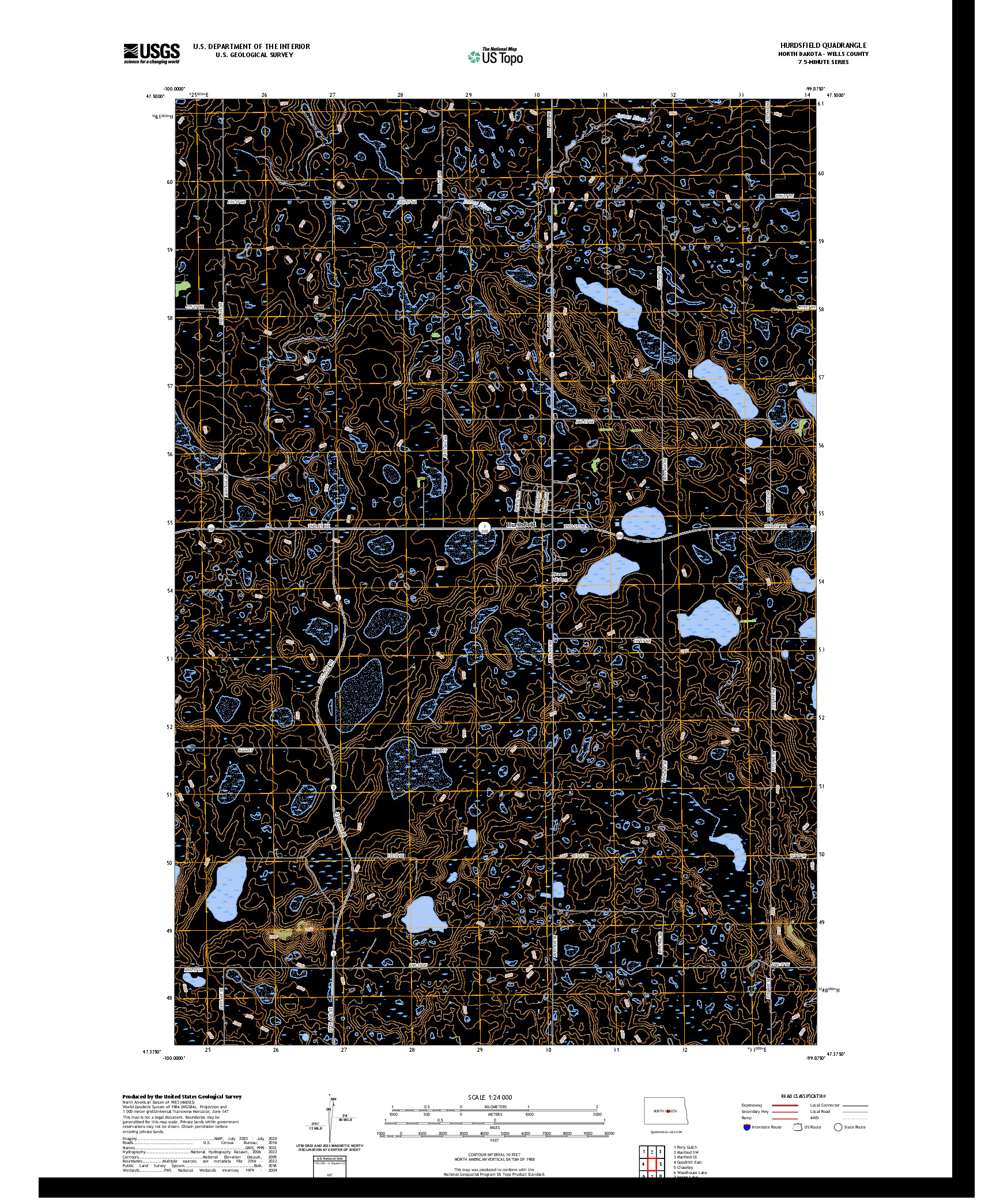 US TOPO 7.5-MINUTE MAP FOR HURDSFIELD, ND