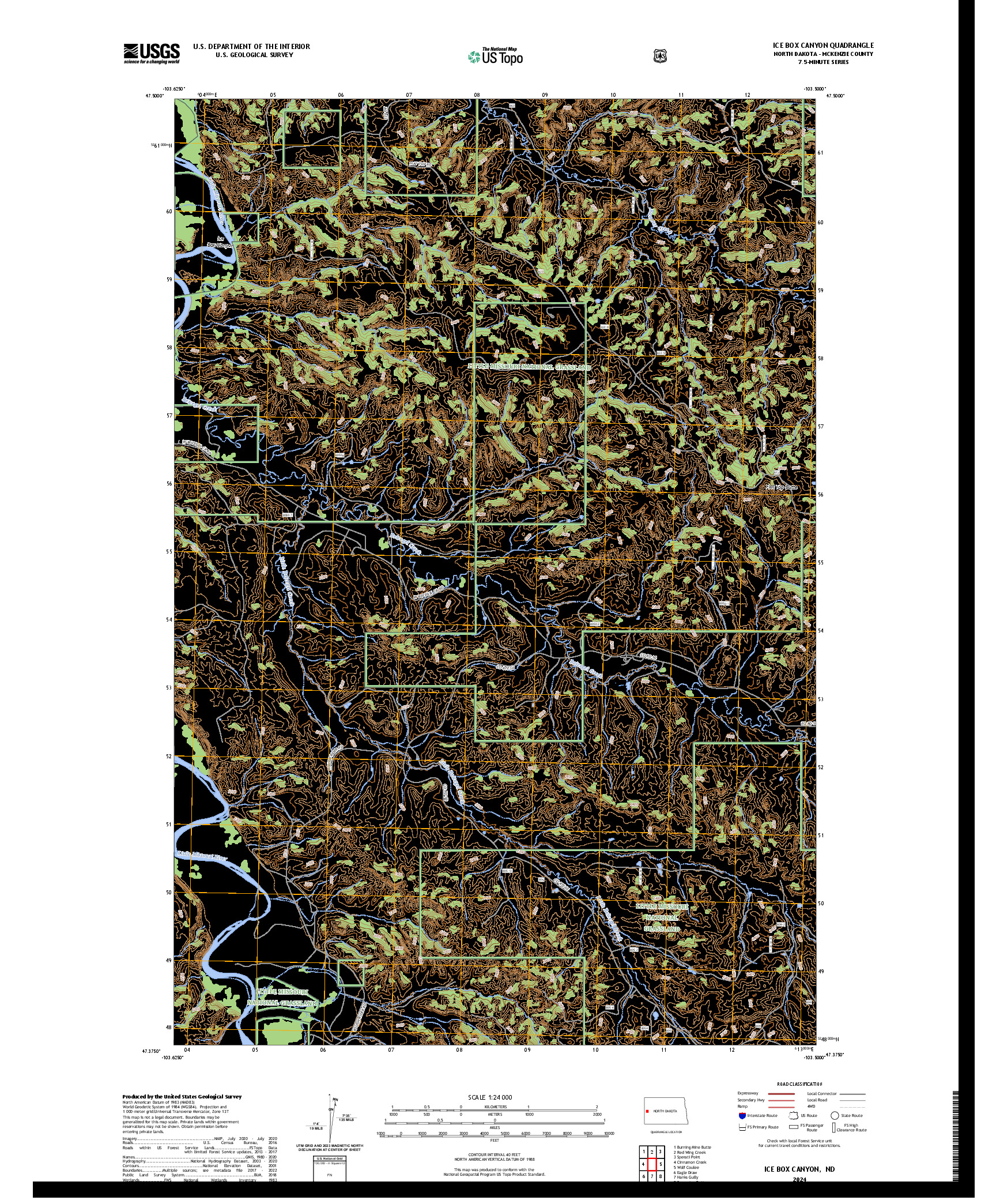 US TOPO 7.5-MINUTE MAP FOR ICE BOX CANYON, ND