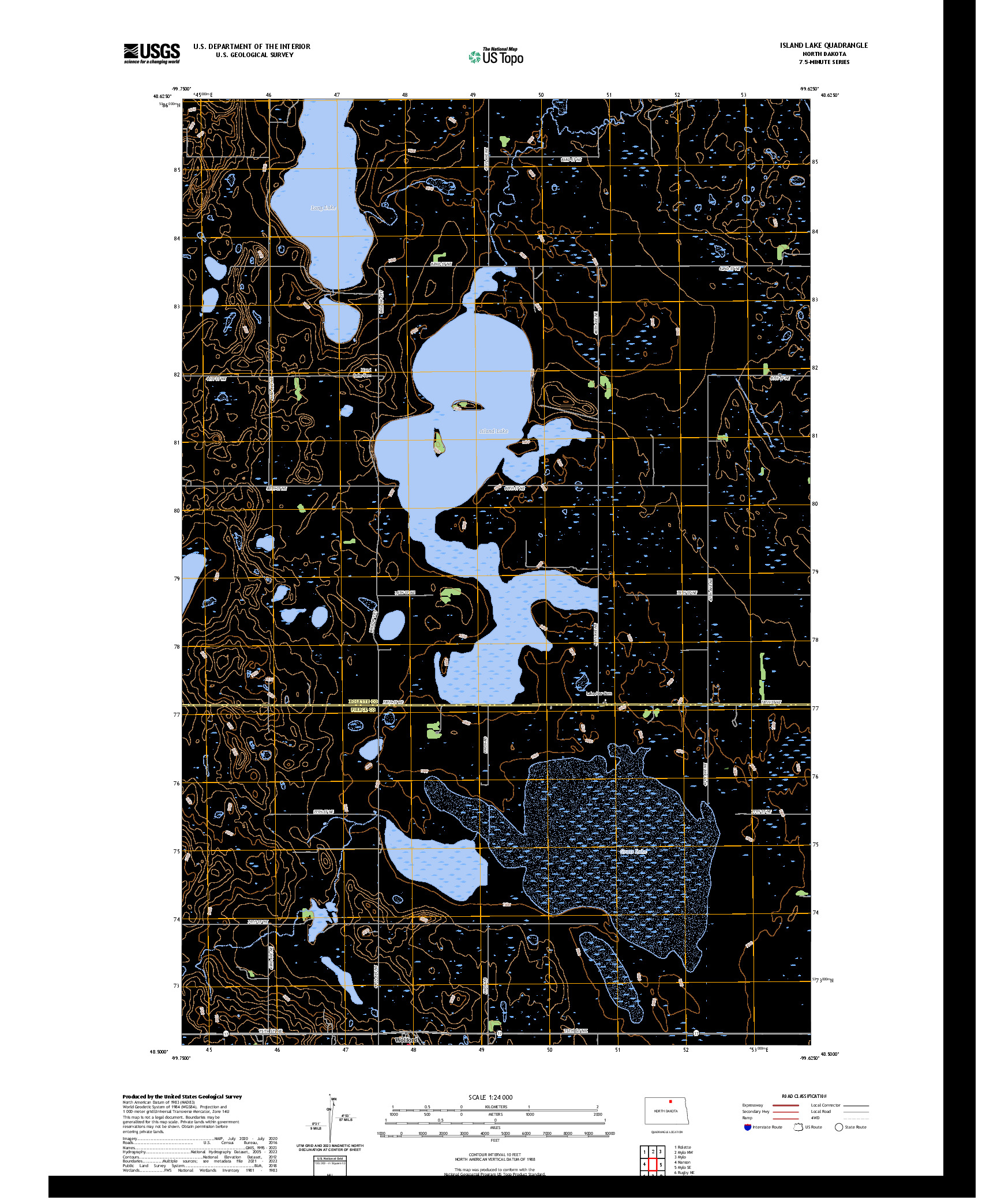 US TOPO 7.5-MINUTE MAP FOR ISLAND LAKE, ND