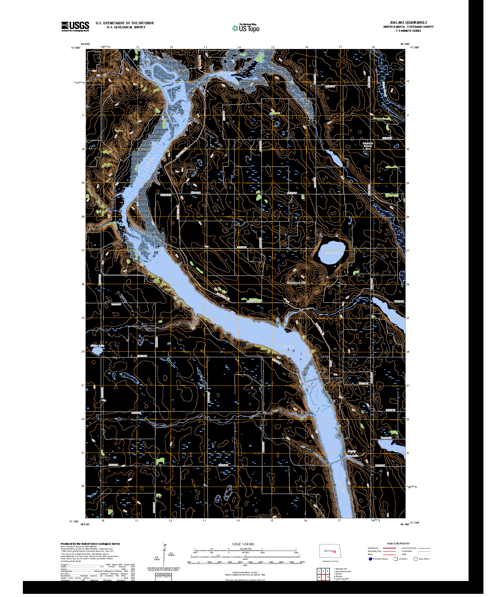 US TOPO 7.5-MINUTE MAP FOR JIM LAKE, ND