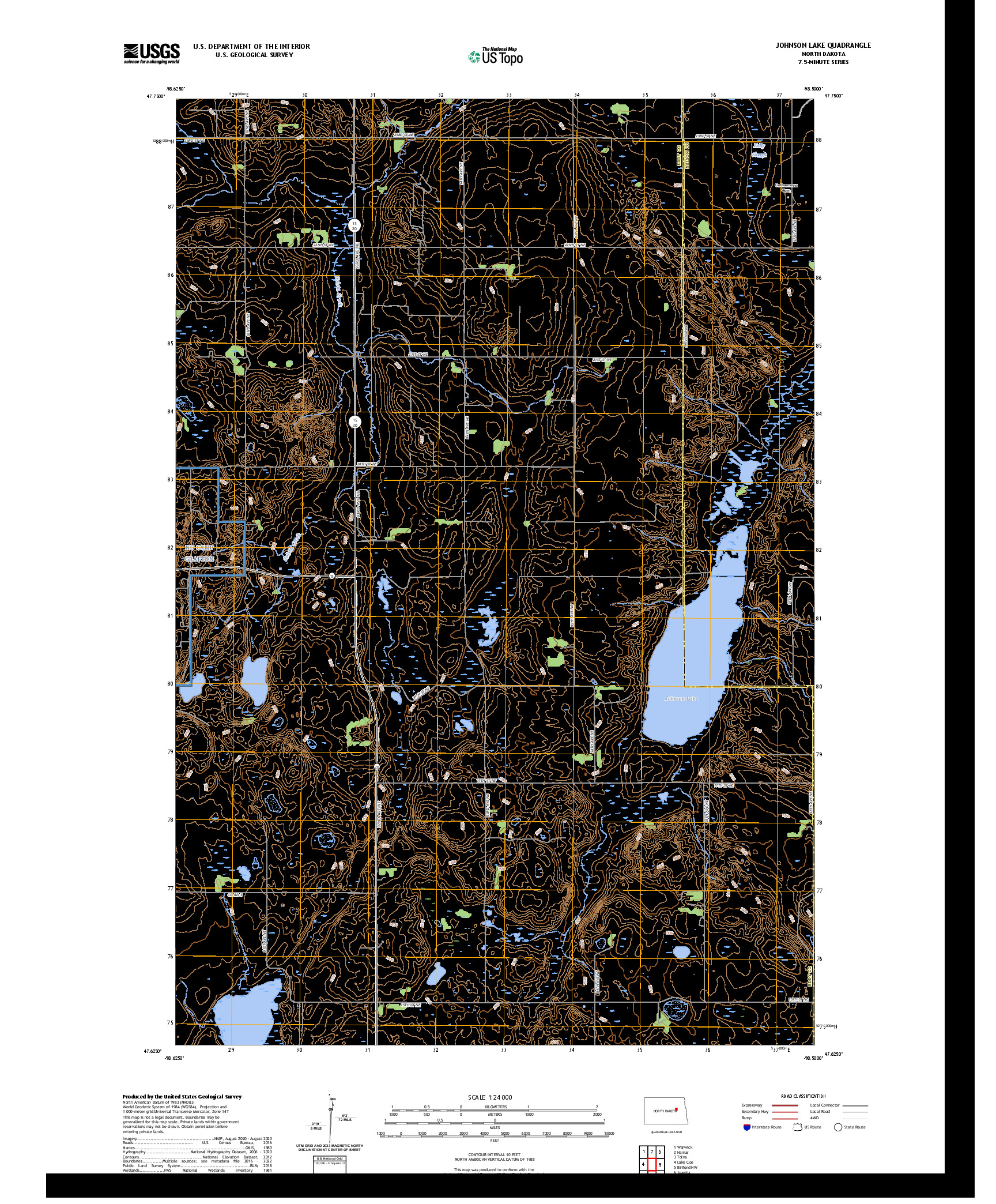 US TOPO 7.5-MINUTE MAP FOR JOHNSON LAKE, ND