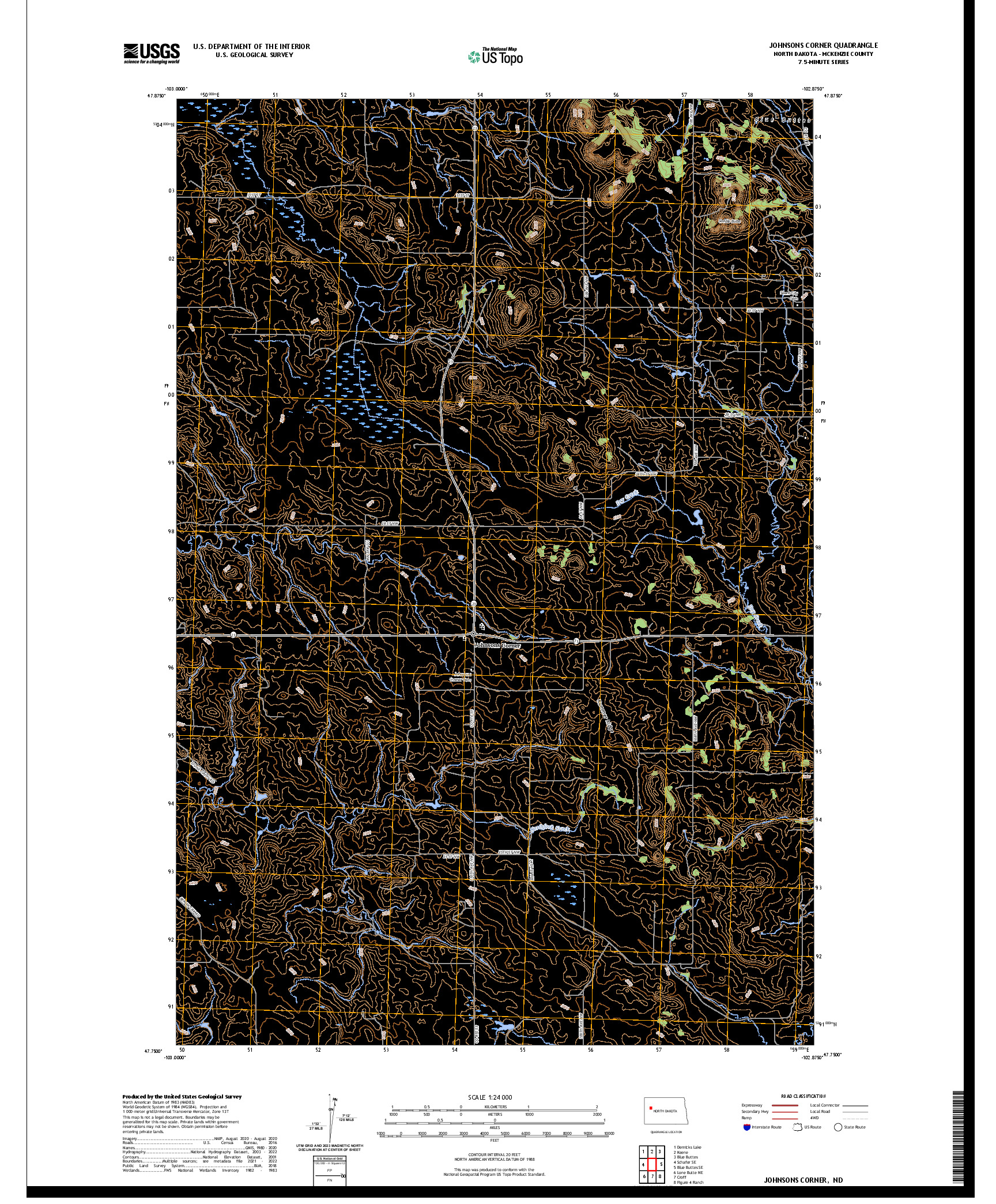 US TOPO 7.5-MINUTE MAP FOR JOHNSONS CORNER, ND