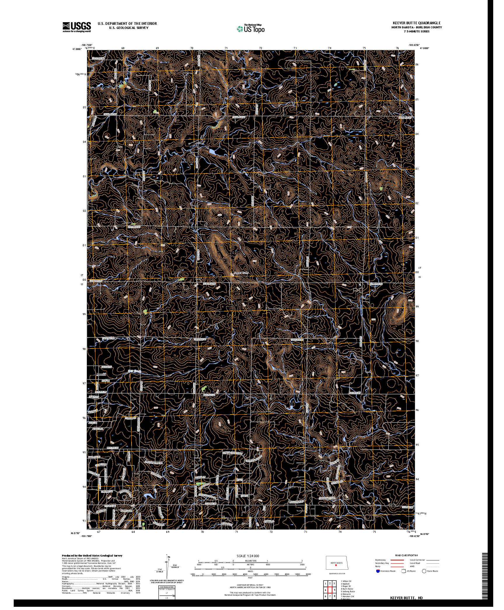 US TOPO 7.5-MINUTE MAP FOR KEEVER BUTTE, ND