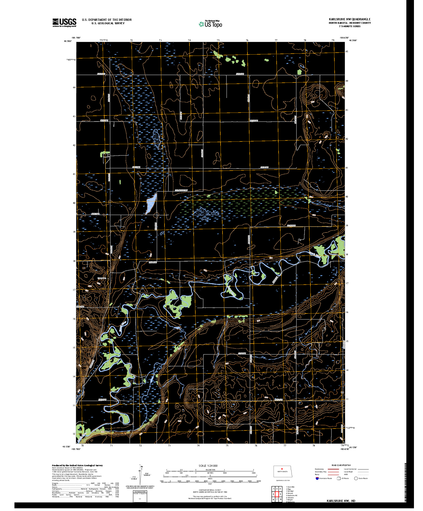 US TOPO 7.5-MINUTE MAP FOR KARLSRUHE NW, ND