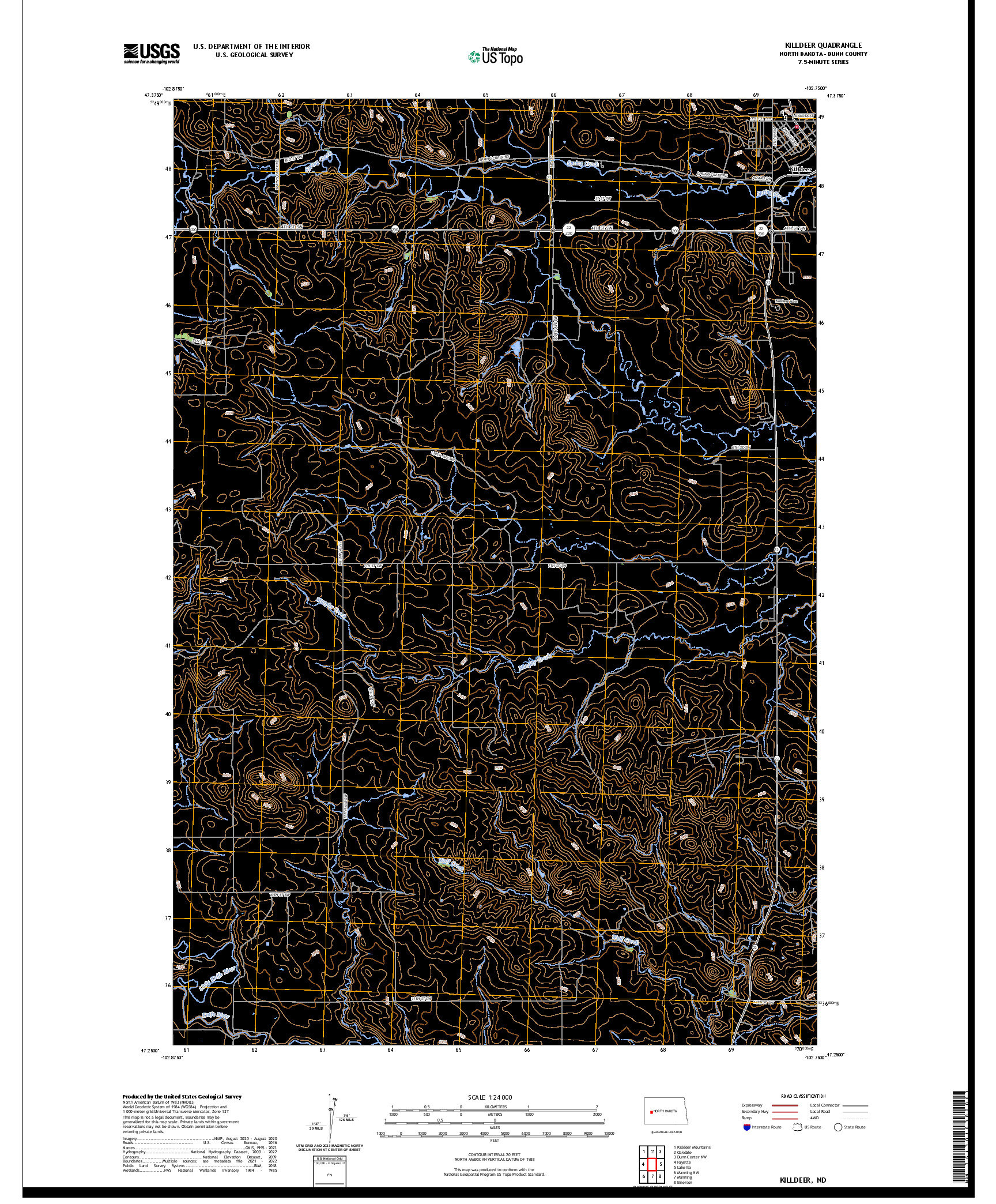 US TOPO 7.5-MINUTE MAP FOR KILLDEER, ND
