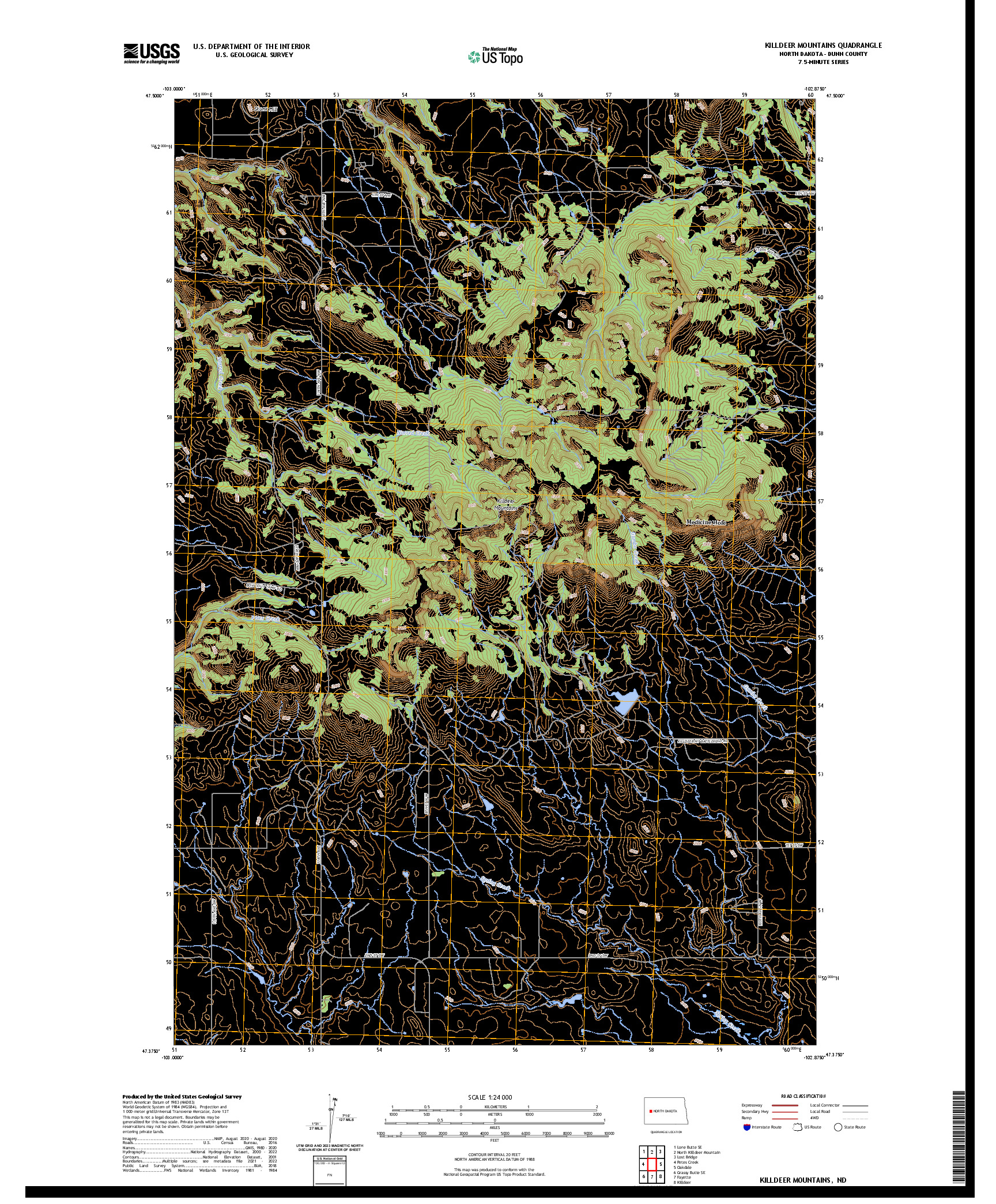 US TOPO 7.5-MINUTE MAP FOR KILLDEER MOUNTAINS, ND